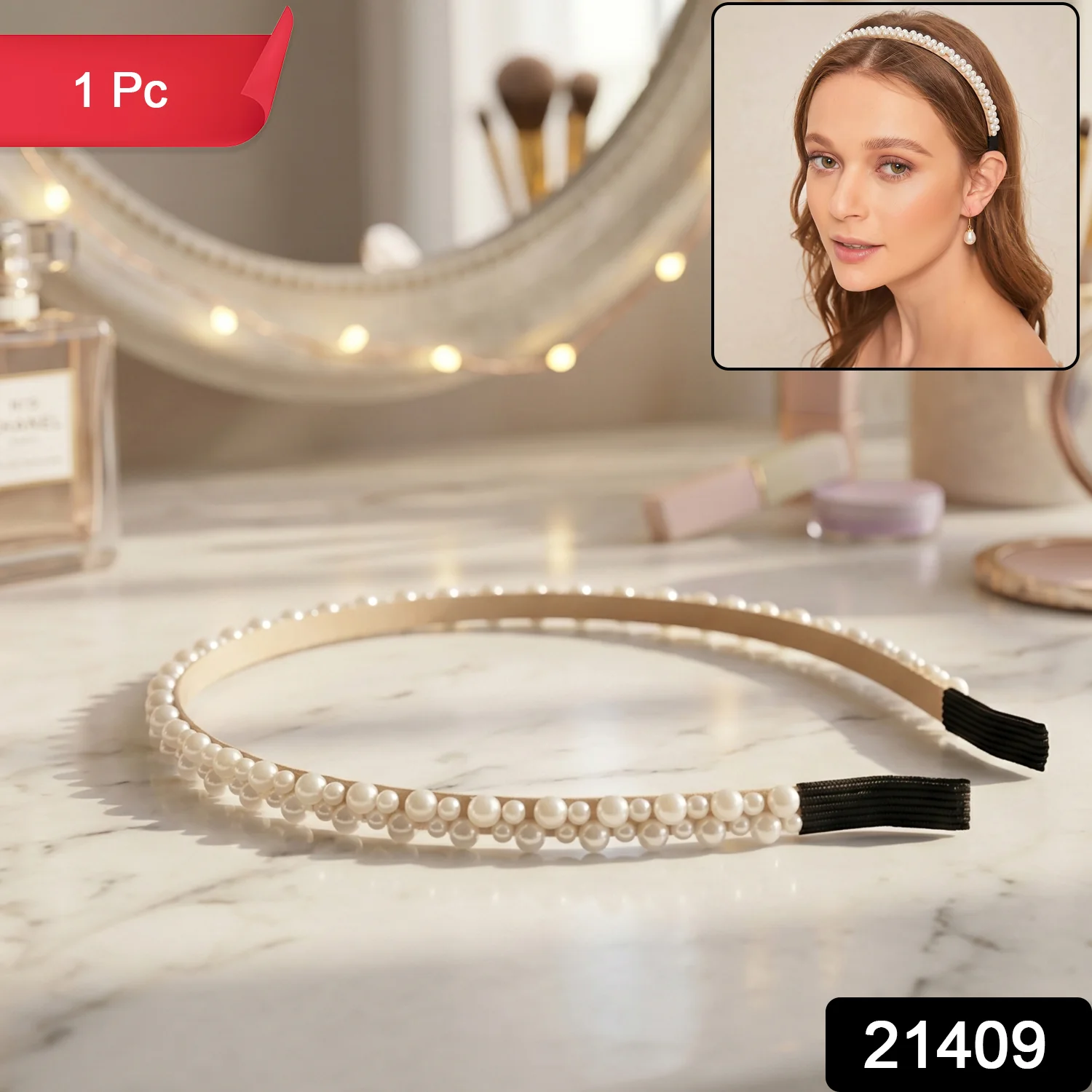 Double Layer Pearl Hairband Stylish Headband for Girls (1 Pc) - Image 2
