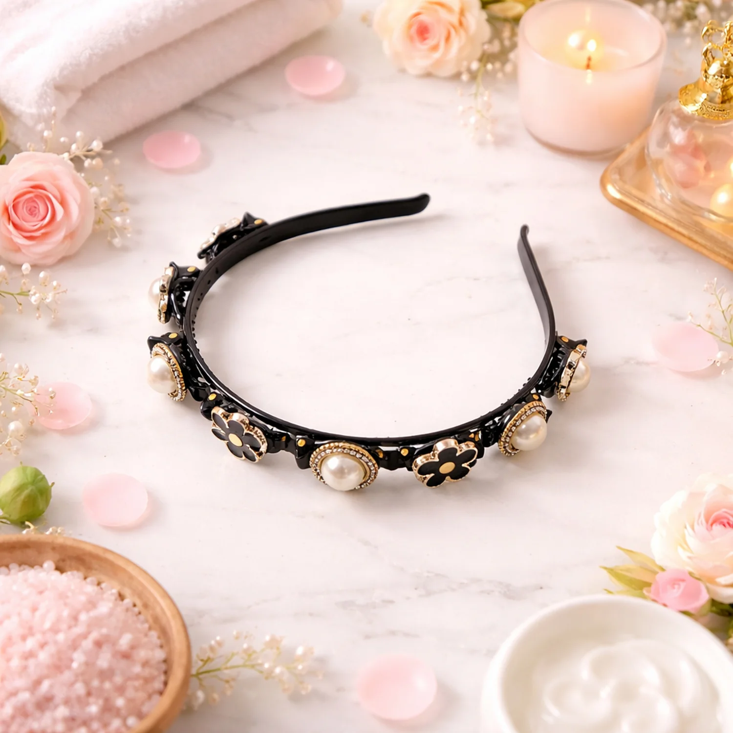 Elegant Pearl & Floral Designer Hairband for Women & Girls 1 Pc - Image 4