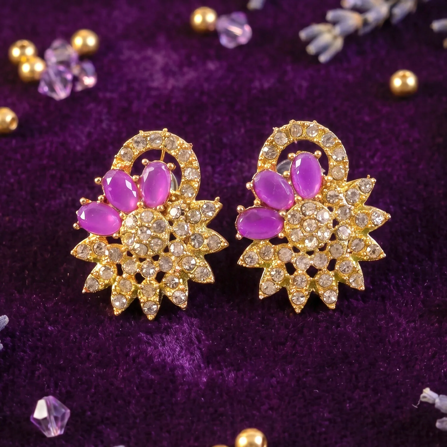 Elegant Pink Floral Necklace Set with Matching Earrings for Festive Occasions - Image 4