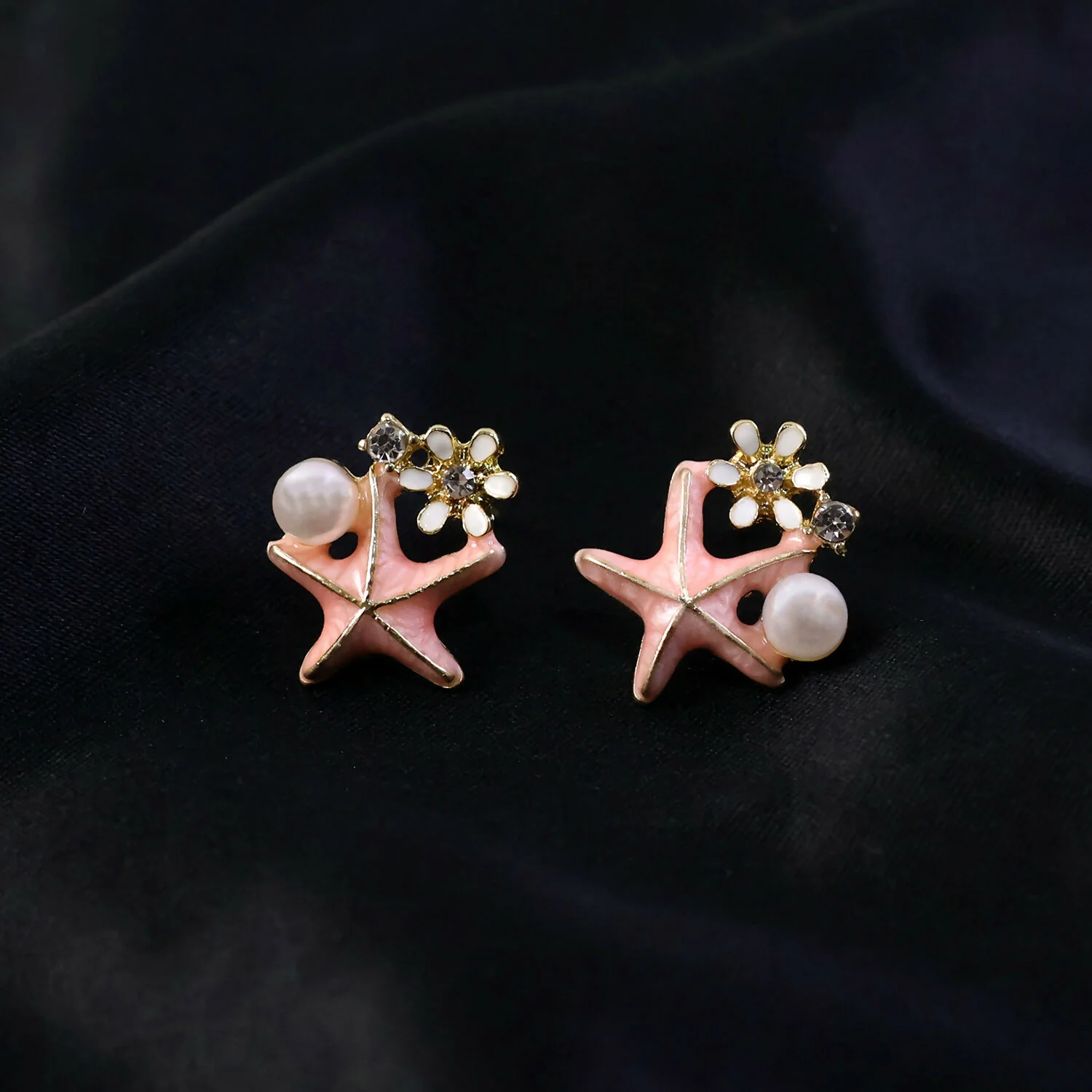 Elegant Pink Starfish Pearl Stud Earrings for Women For Girls - Image 3