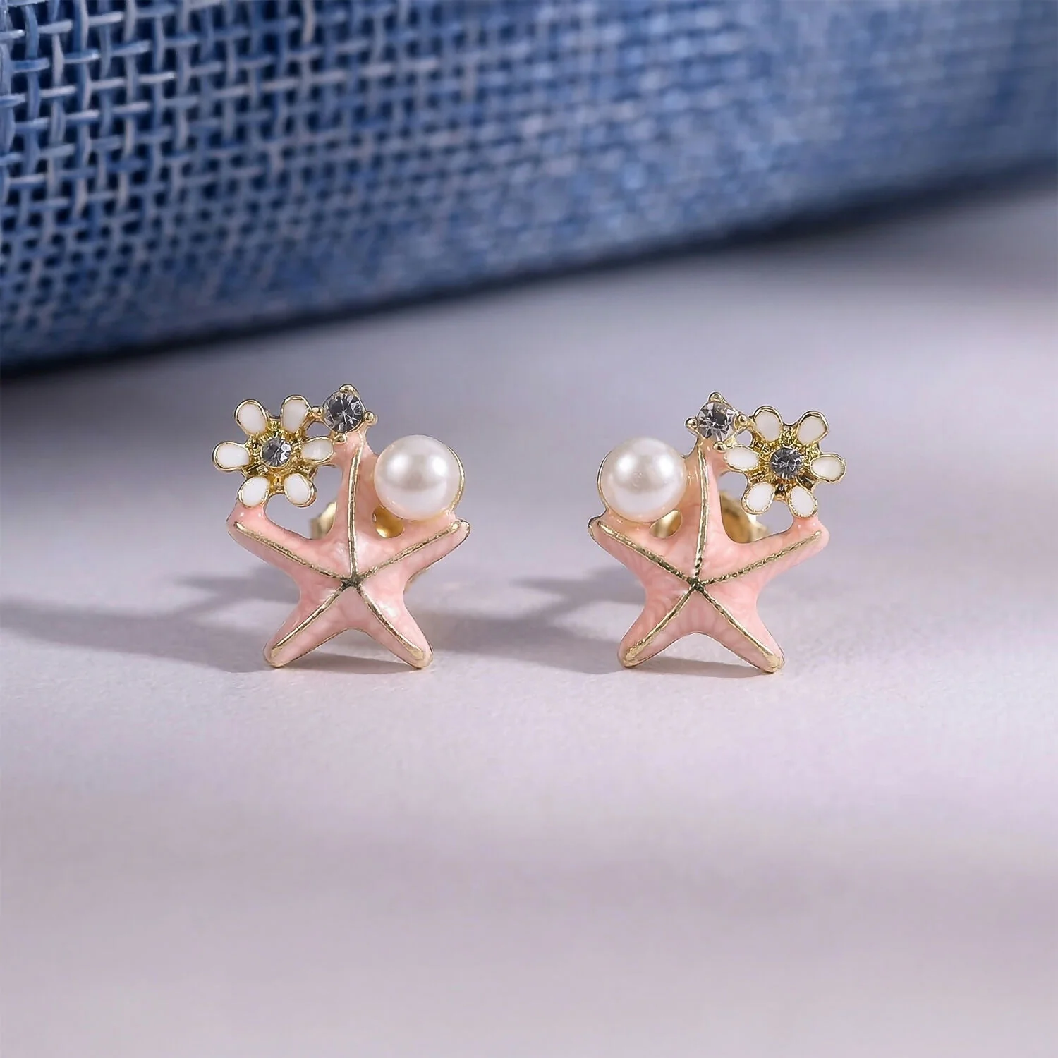 Elegant Pink Starfish Pearl Stud Earrings for Women For Girls - Image 4
