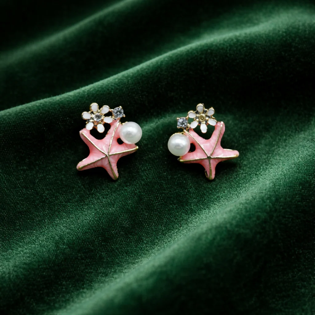 Elegant Pink Starfish Pearl Stud Earrings for Women For Girls - Image 6