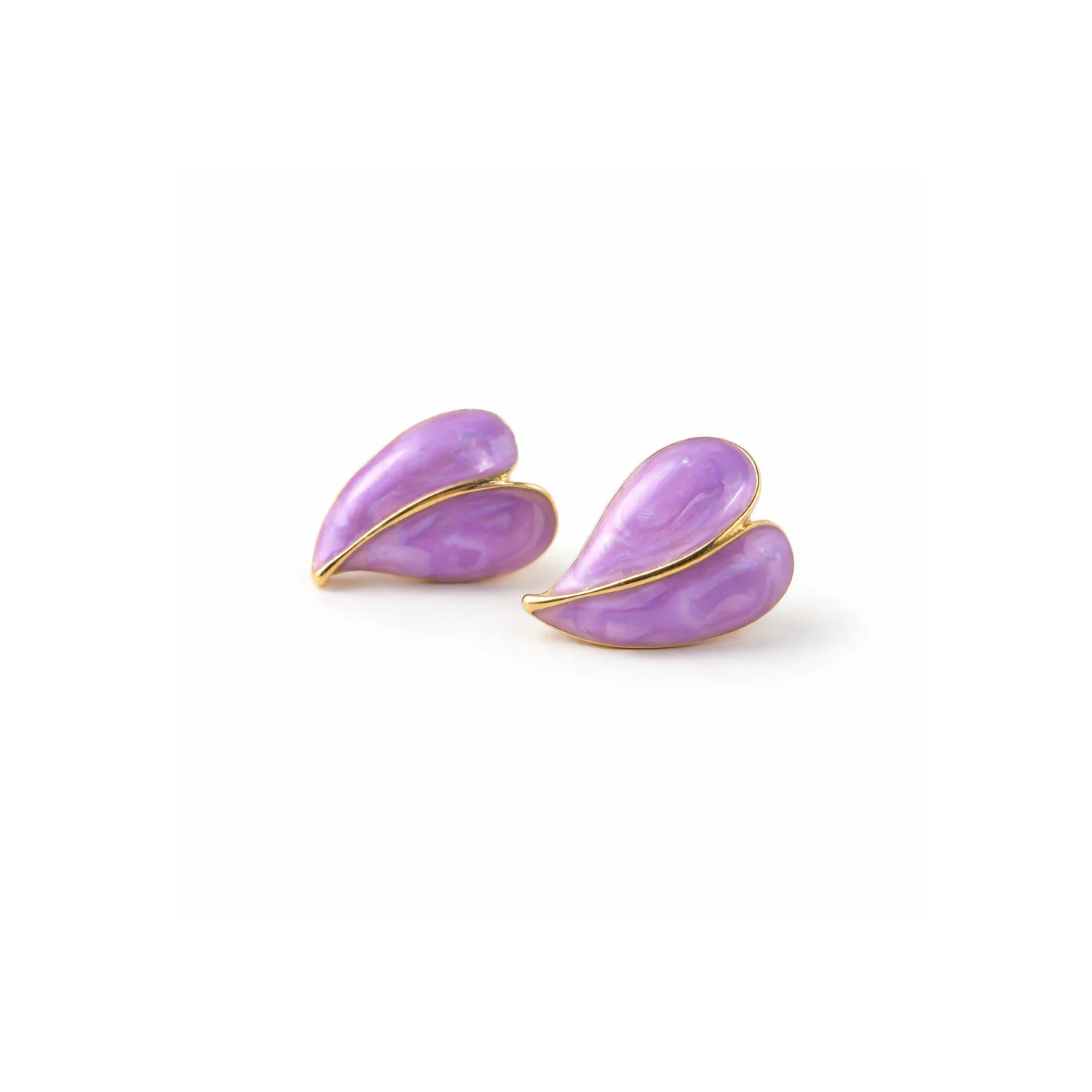 Elegant Purple Glossy Leaf Design Stud Earrings for Women with Gold Outline - Image 4