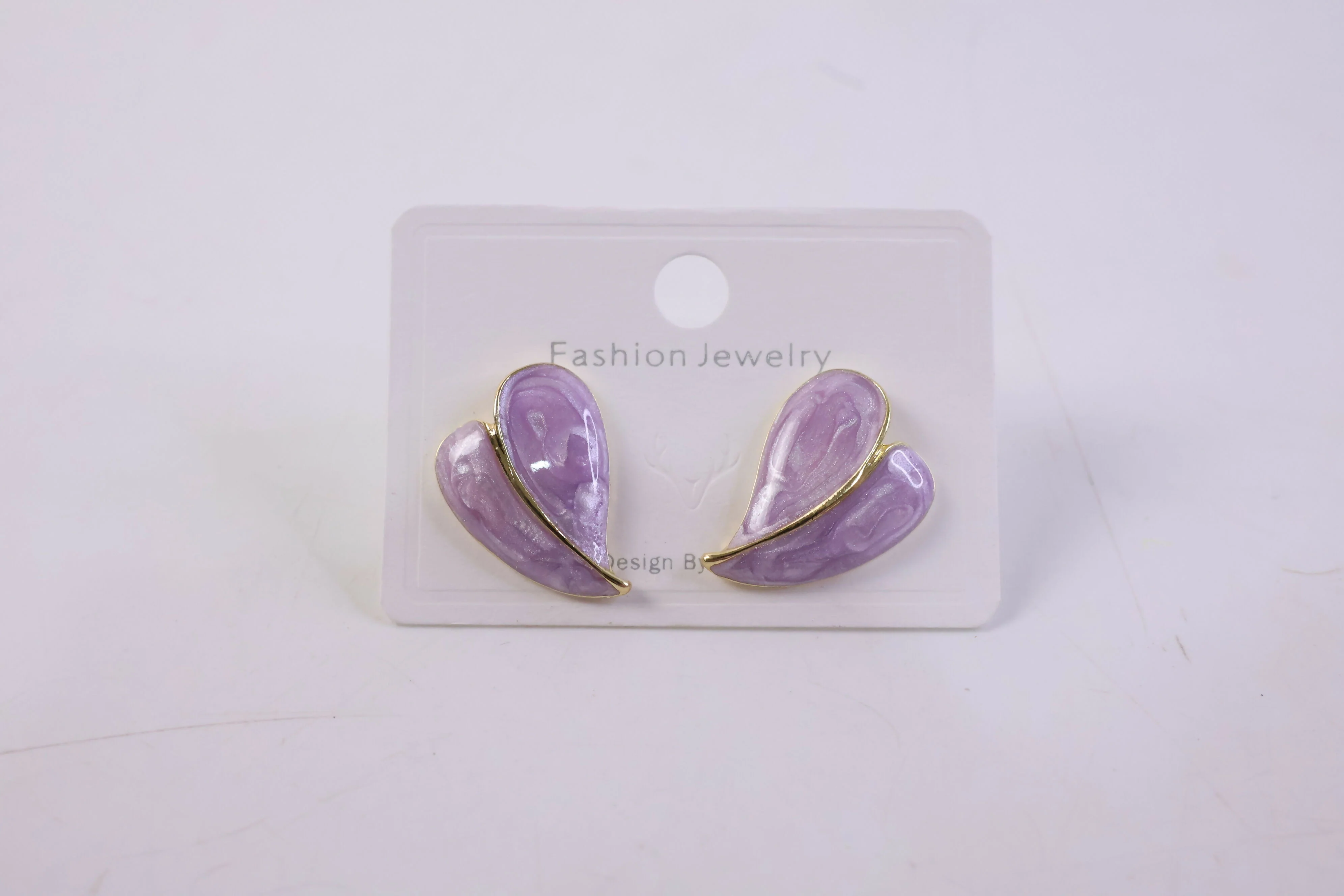 Elegant Purple Glossy Leaf Design Stud Earrings for Women with Gold Outline - Image 5