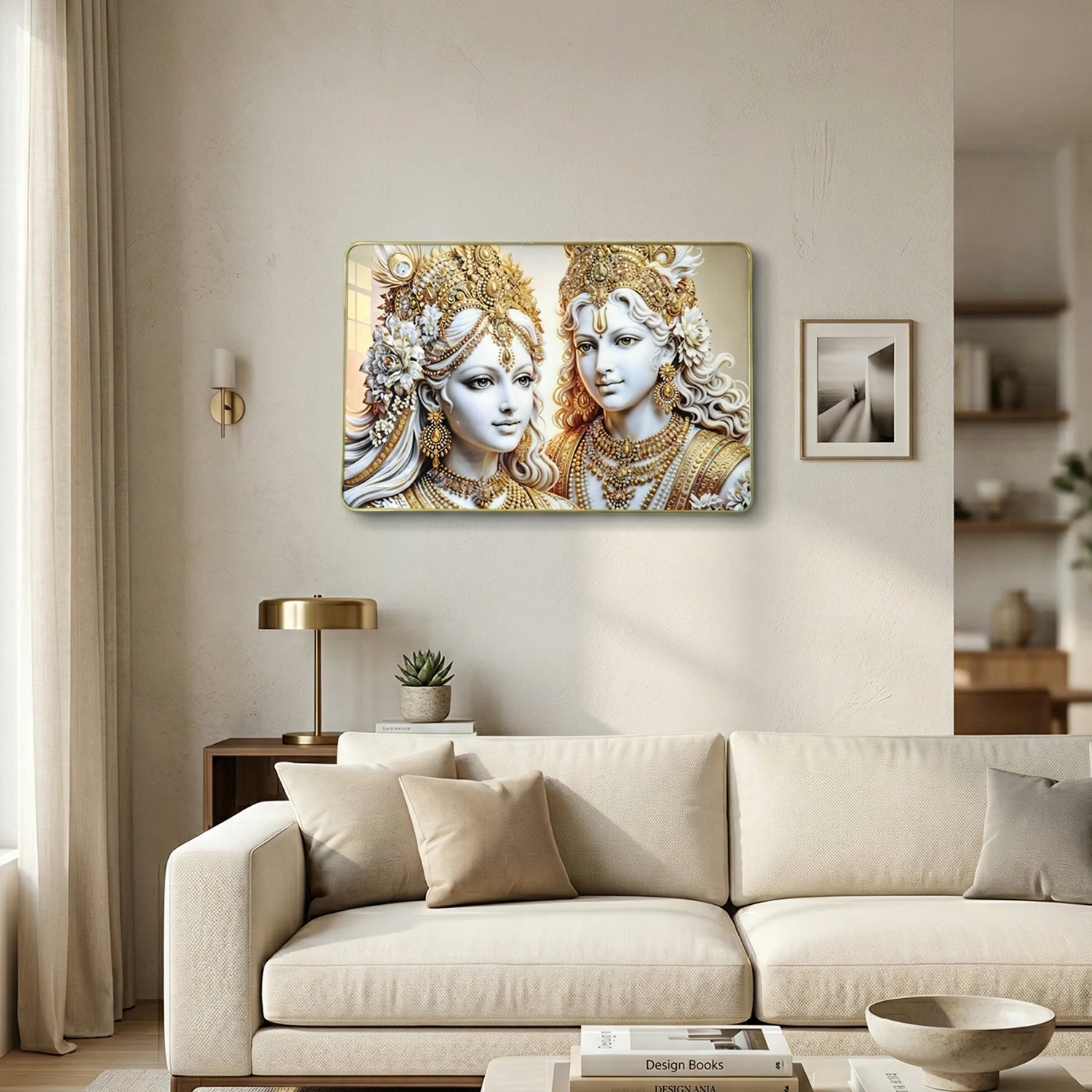 Elegant Radha Krishna Golden Finish Wall Art Frame 45x30 Cm (1 Pc) - Image 3