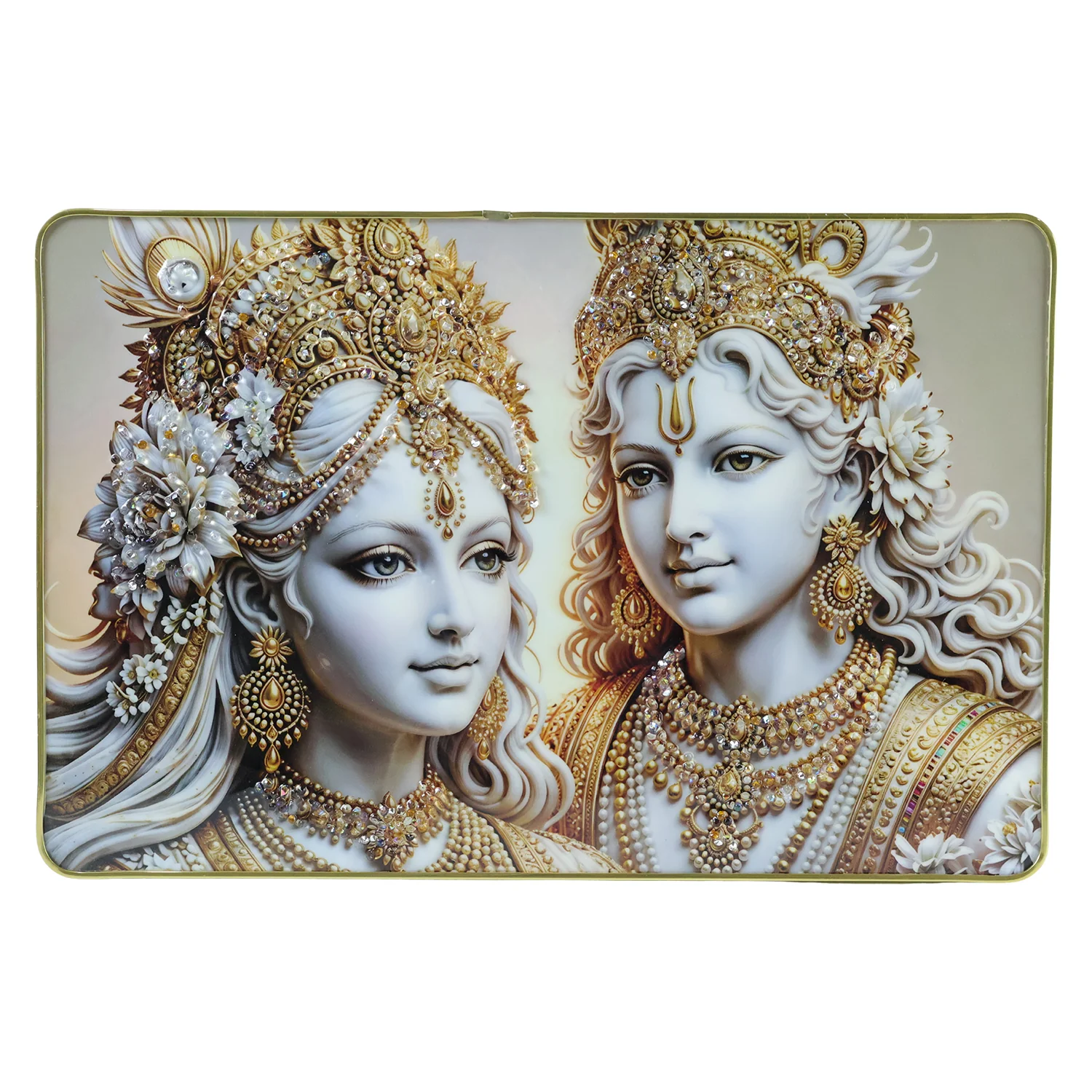 Elegant Radha Krishna Golden Finish Wall Art Frame 45x30 Cm (1 Pc) - Image 4