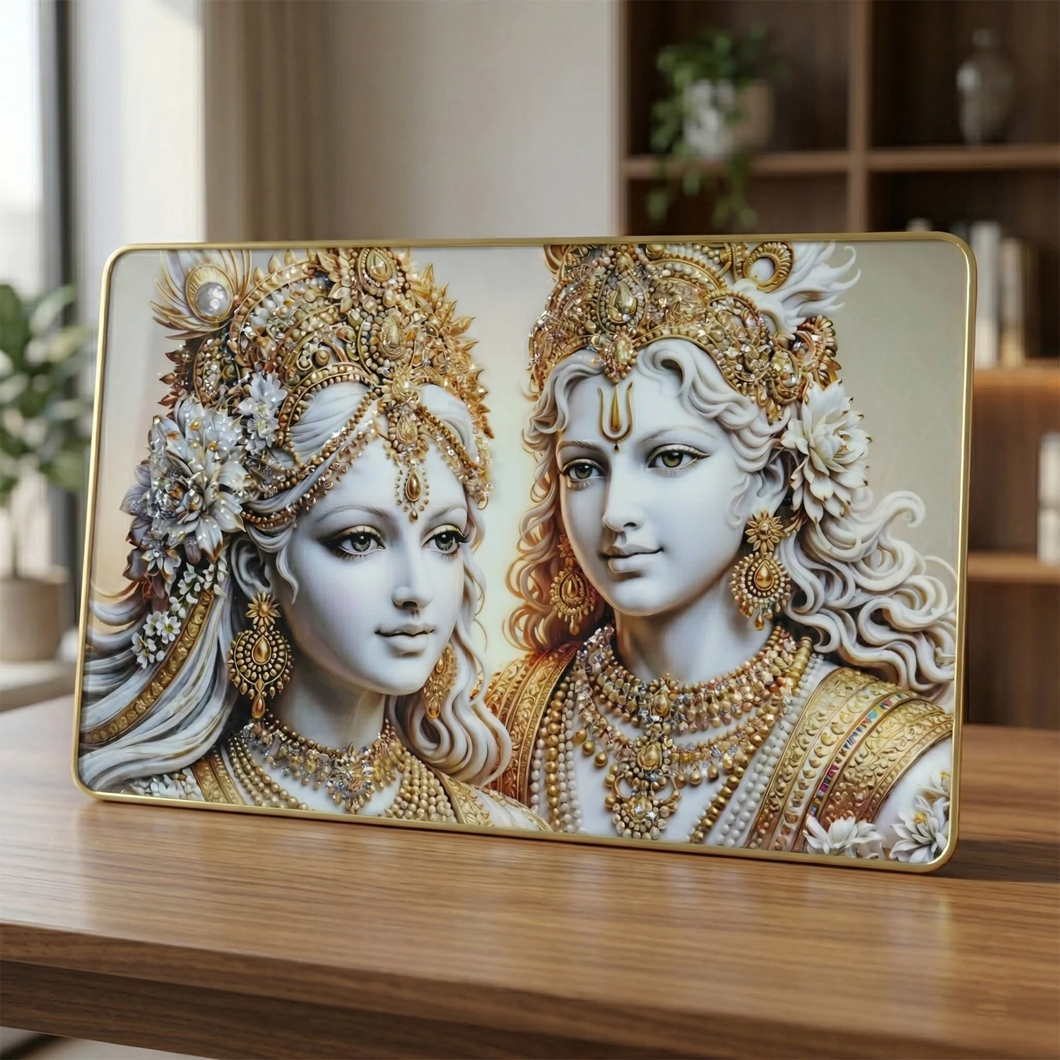 Elegant Radha Krishna Golden Finish Wall Art Frame 45x30 Cm (1 Pc) - Image 5
