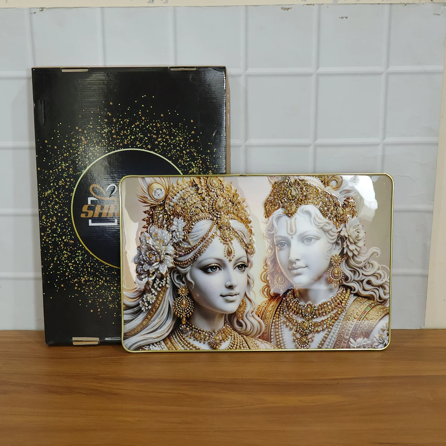 Elegant Radha Krishna Golden Finish Wall Art Frame 45x30 Cm (1 Pc) - Image 8