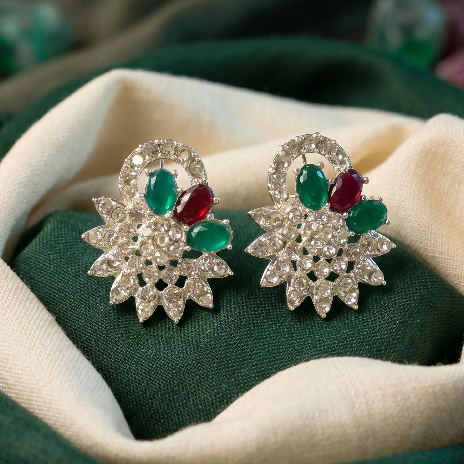 Elegant Red and Green Floral Necklace Set with Earrings for Traditional Wear - Image 4