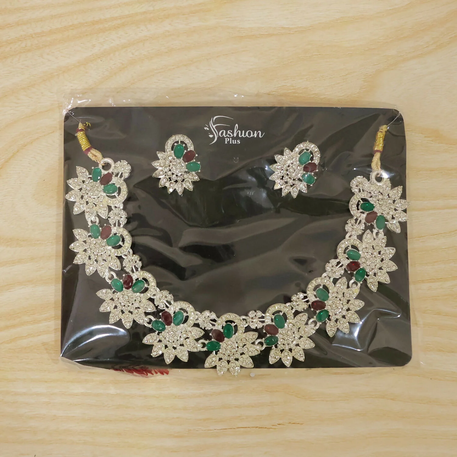 Elegant Red and Green Floral Necklace Set with Earrings for Traditional Wear - Image 7