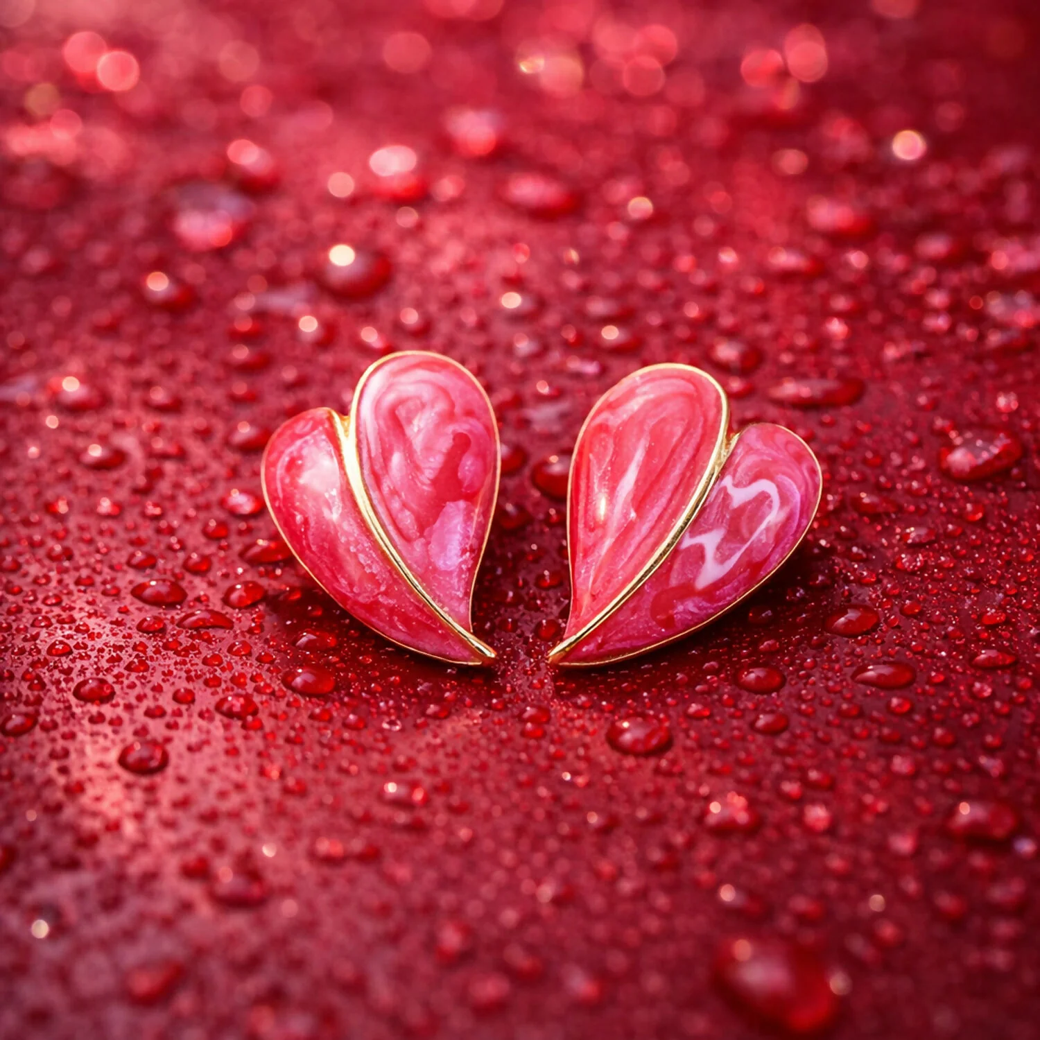 Elegant Red Glossy Leaf Design Stud Earrings for Women with Gold Outline - Image 2