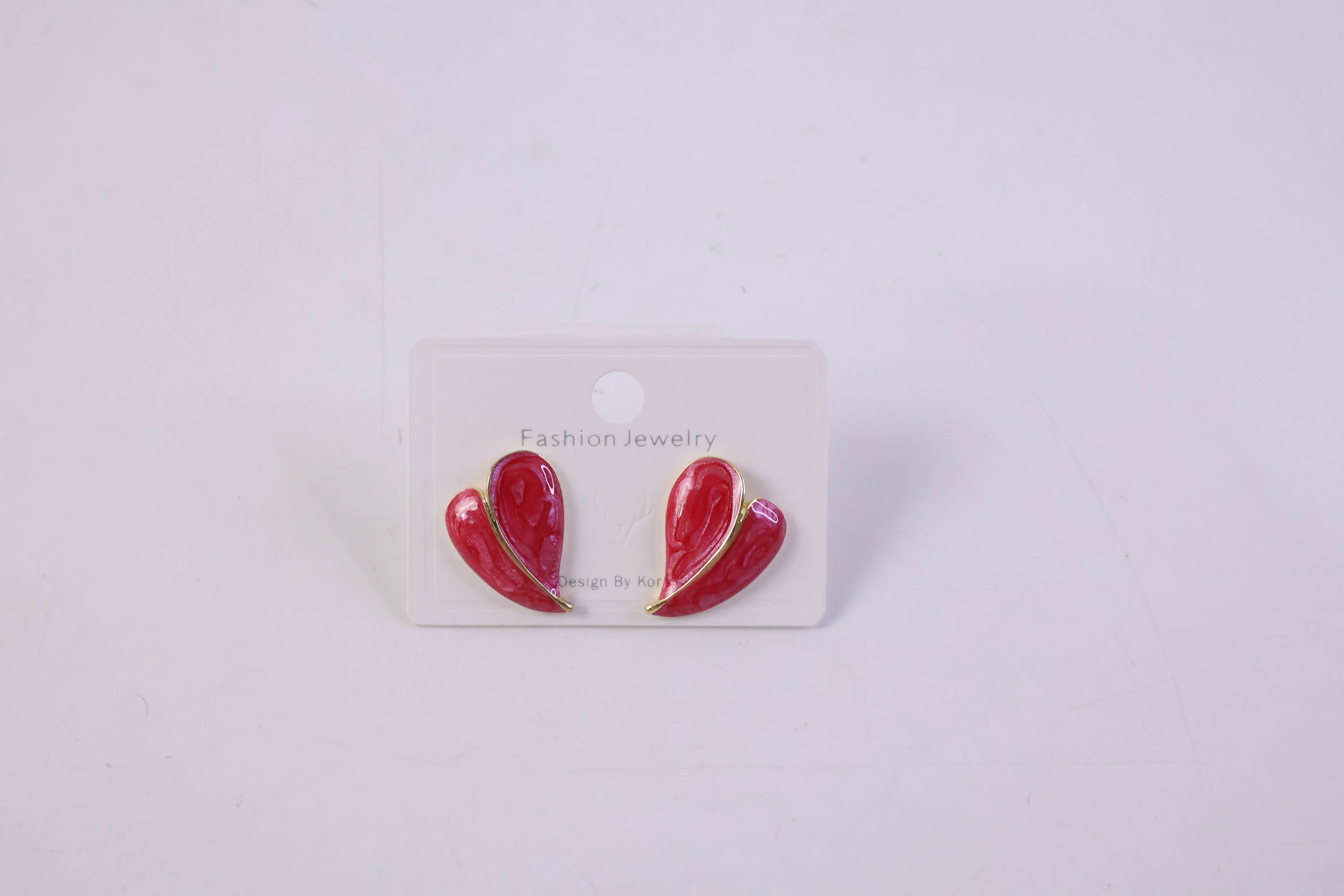 Elegant Red Glossy Leaf Design Stud Earrings for Women with Gold Outline - Image 6