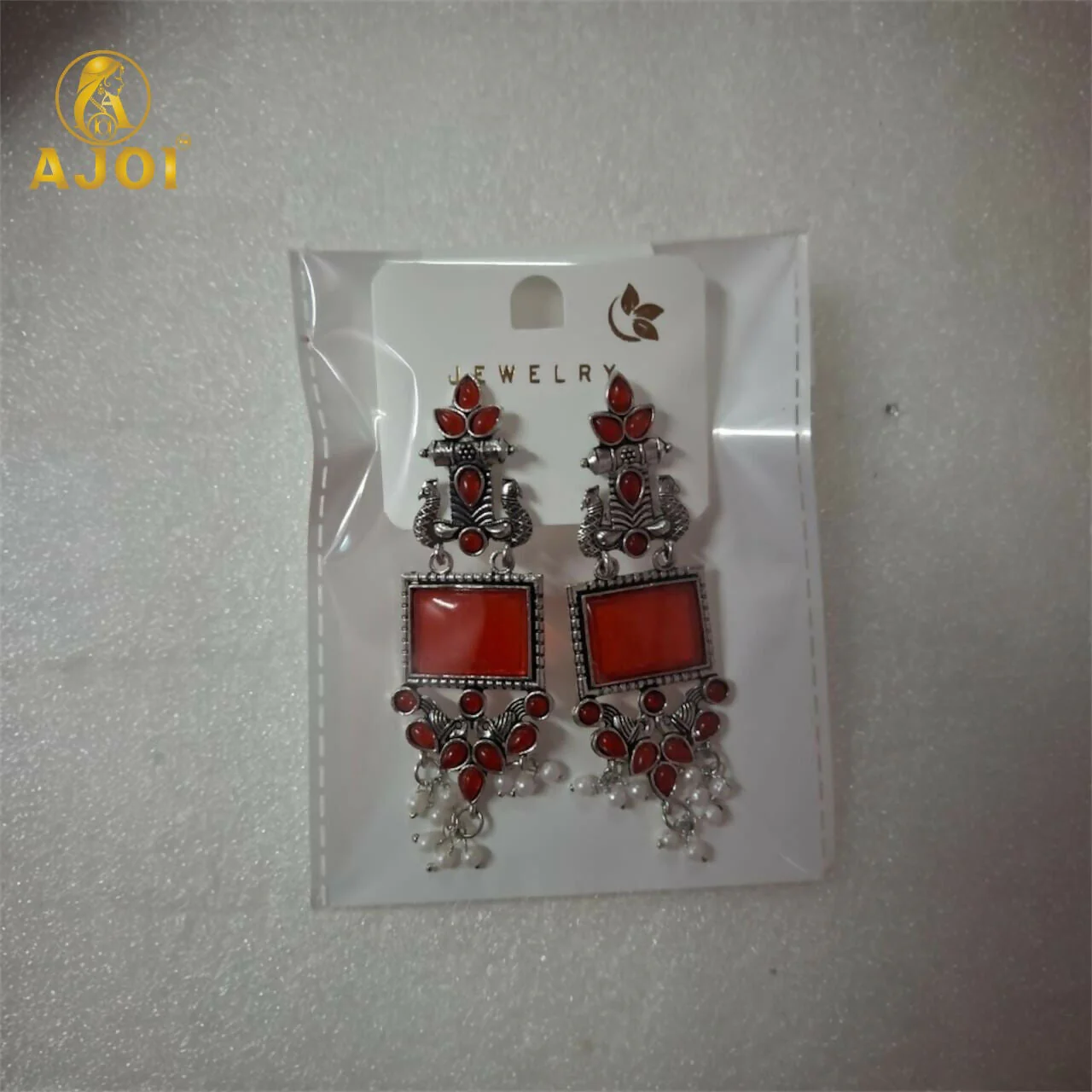 Elegant Red Stone Oxidised Silver Earrings with Pearl Danglers | Ethnic Statement Jewelry - Image 6