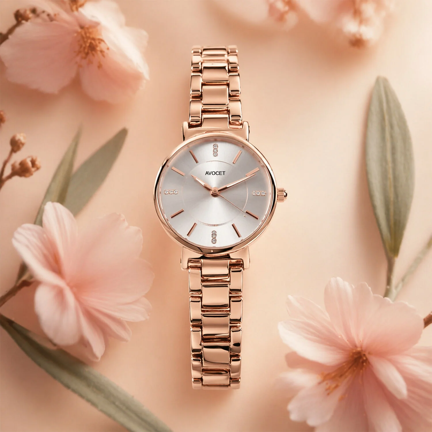 Elegant Rose Gold Analog Women’s Watch with Crystal Dial & Metal Strap - Image 2