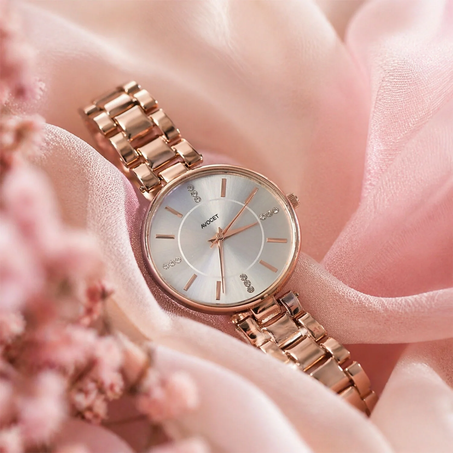 Elegant Rose Gold Analog Women’s Watch with Crystal Dial & Metal Strap - Image 3