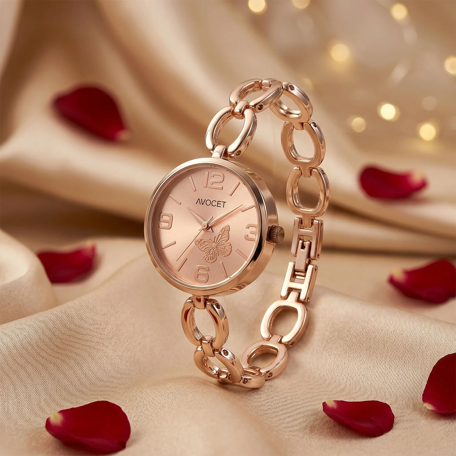 Elegant Rose Gold Chain Strap Women’s Wrist Watch with Butterfly Dial Design - Image 4