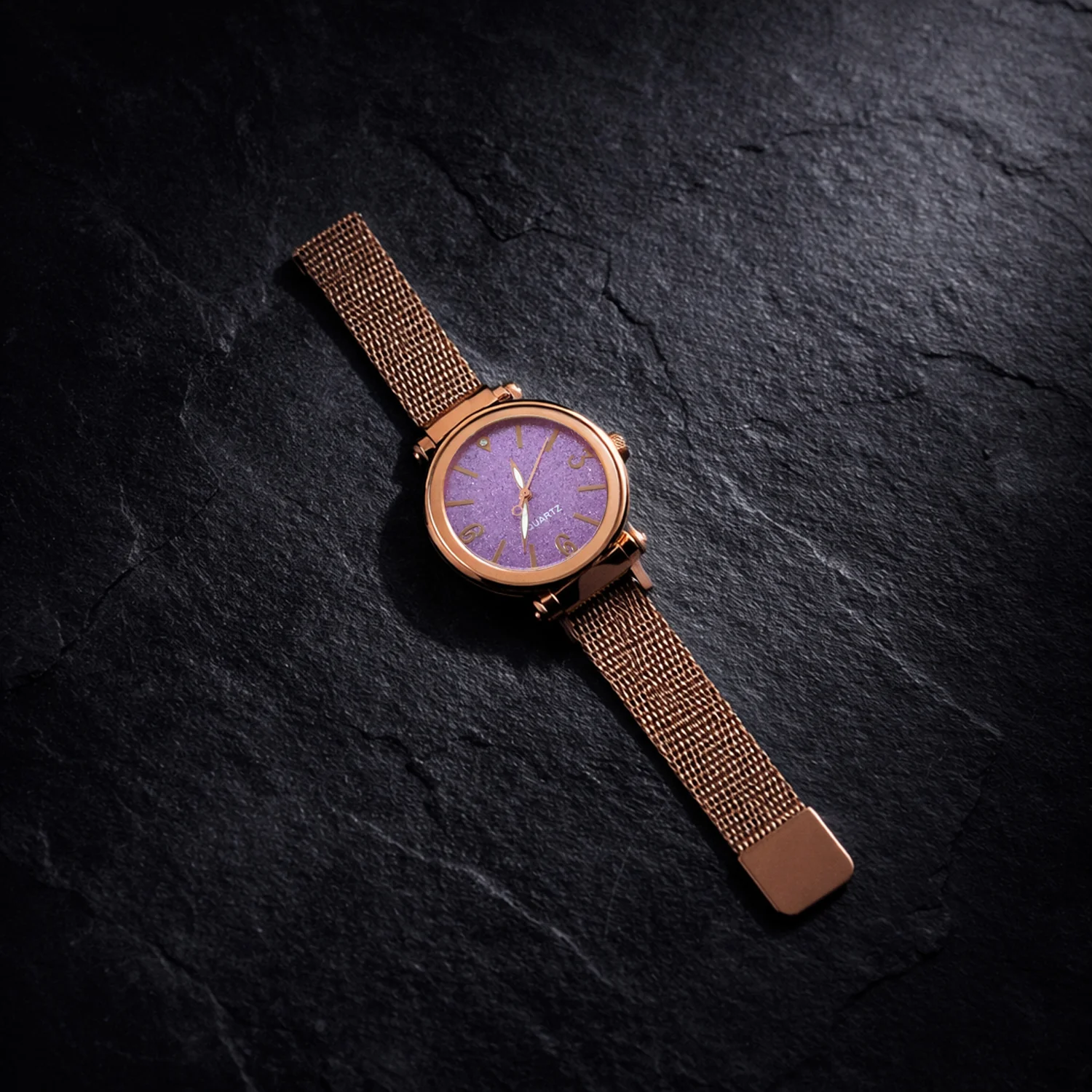 Elegant Rose Gold Mesh Strap Analog Wrist Watch for Women (1 Pc) - Image 3