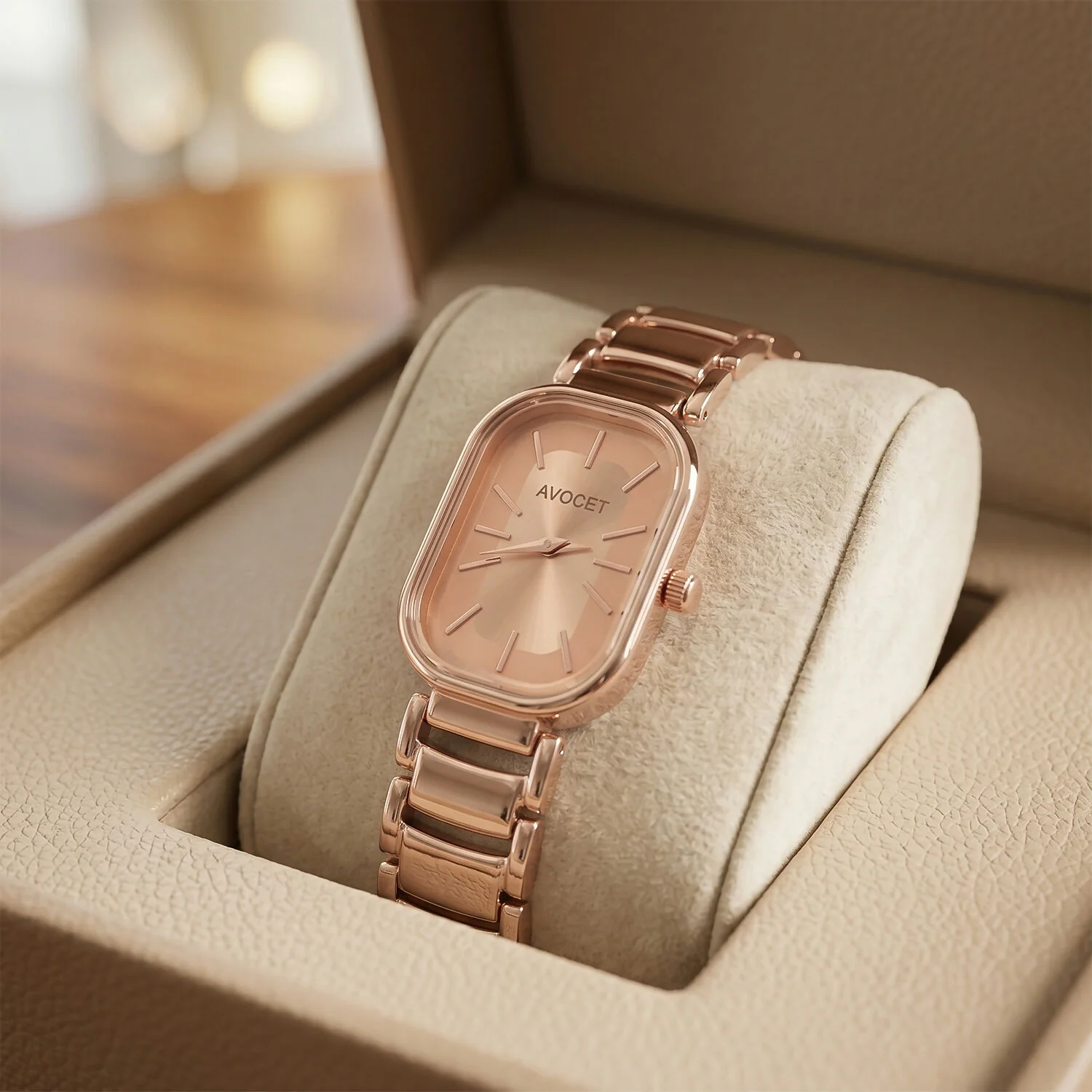 Elegant Rose Gold Rectangular Dial Women’s Watch with Premium Metal Strap - Image 4