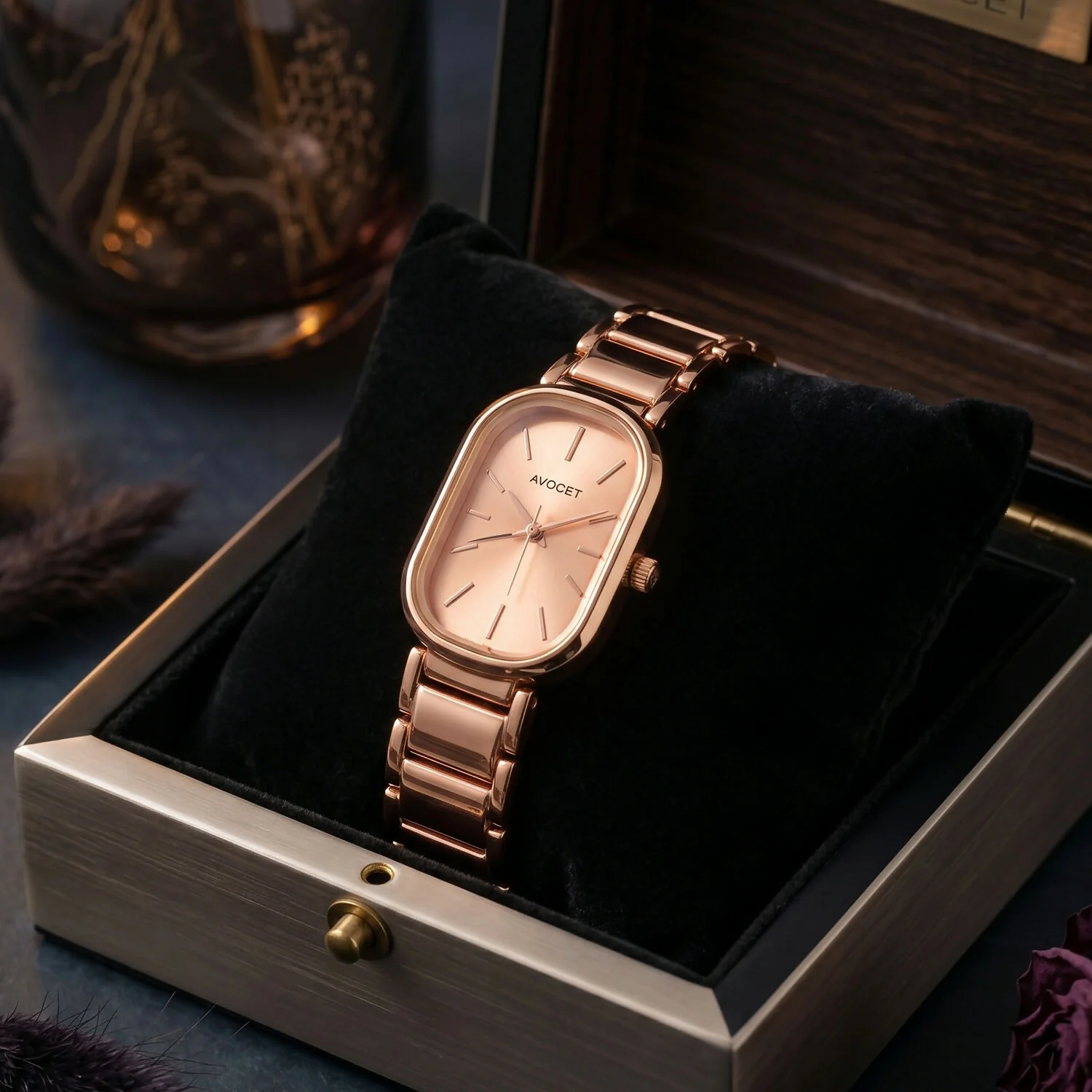 Elegant Rose Gold Rectangular Dial Women’s Watch with Premium Metal Strap - Image 5