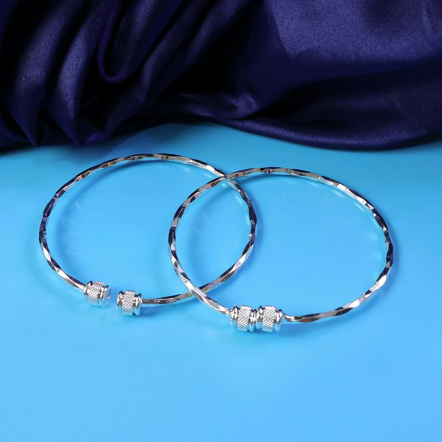 Elegant Rose Gold Stone Studded Designer Kada Bracelet for Women (2 Pc) - Image 3
