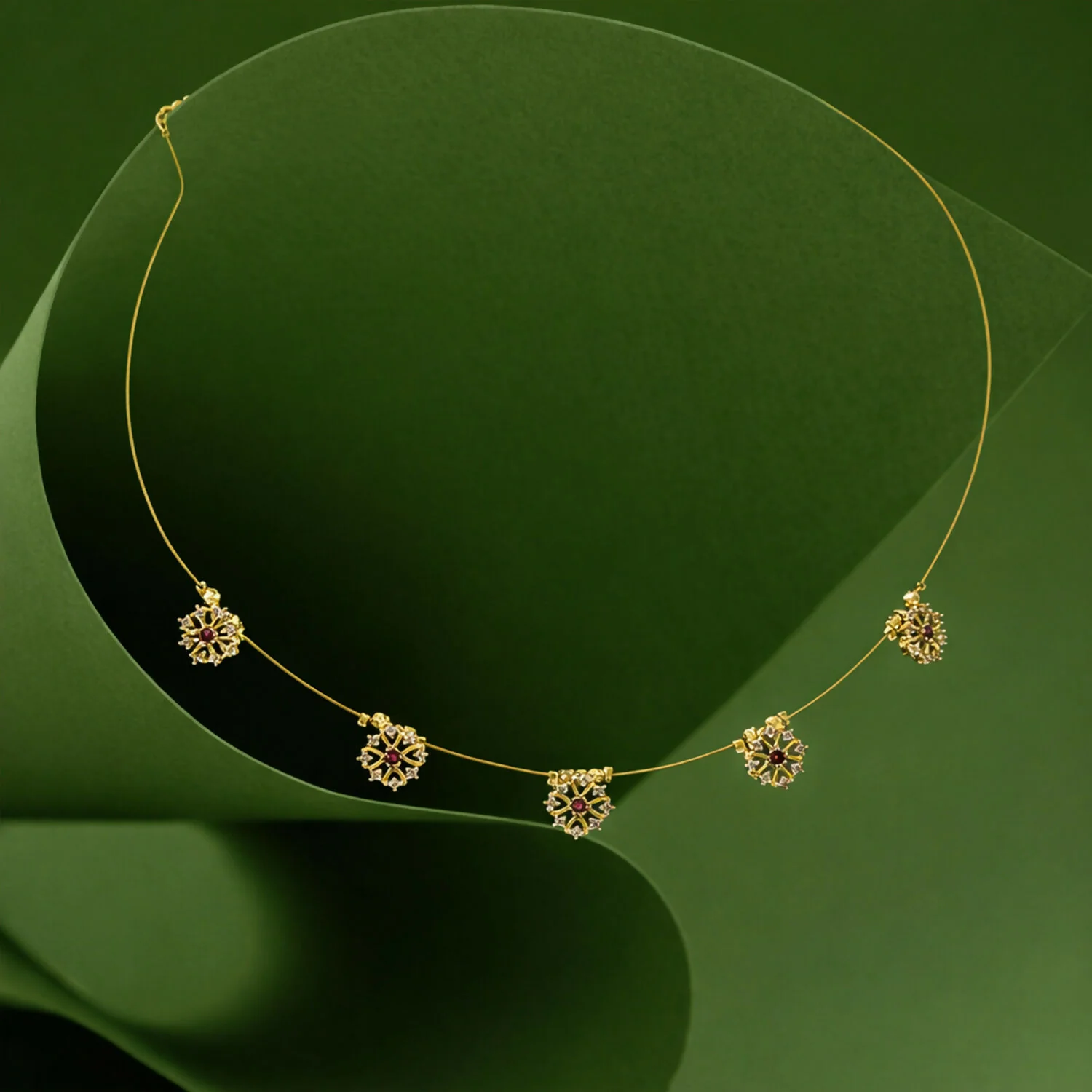 Elegant Ruby Floral Necklace Stylish Traditional Jewelry Necklace for Women - Image 3