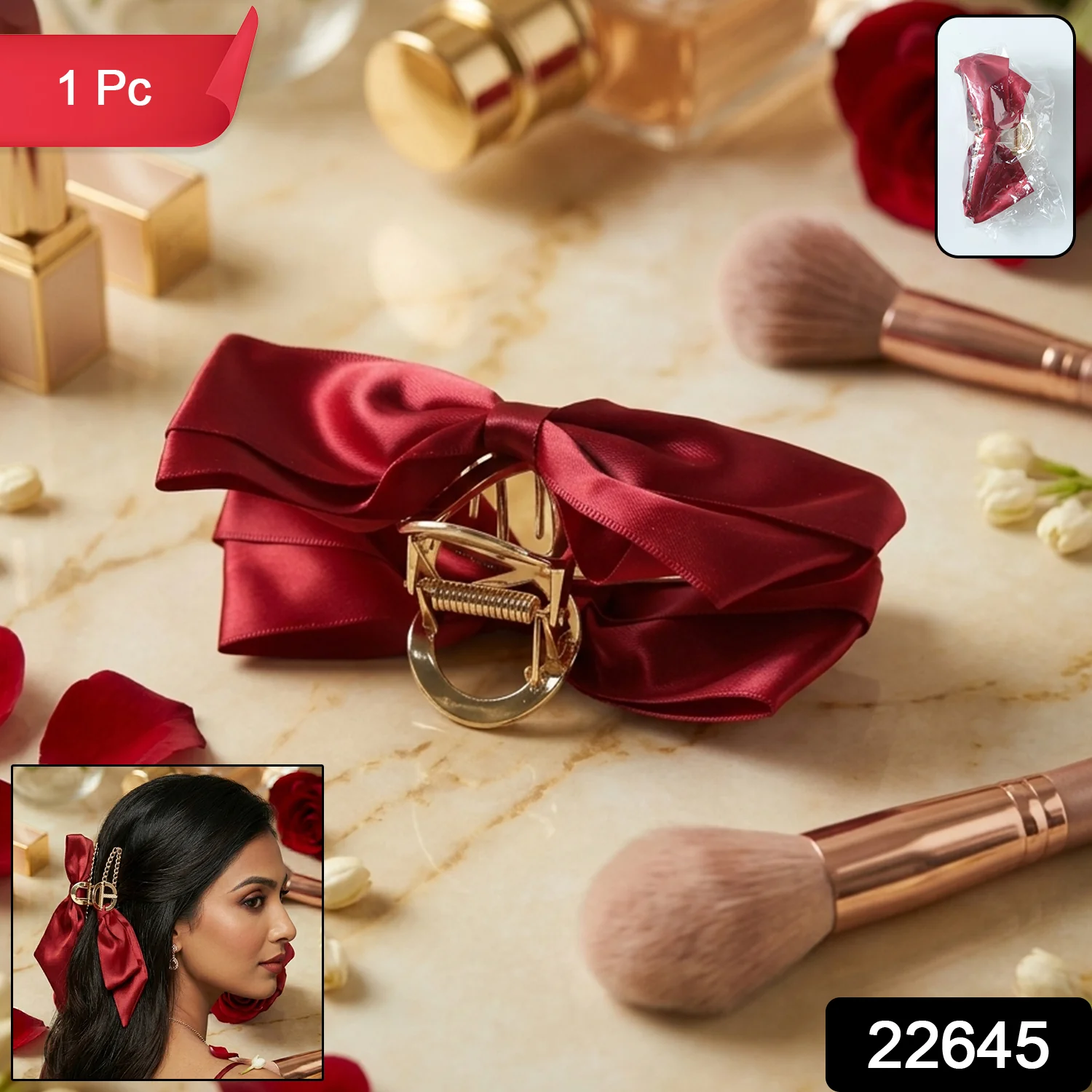 Elegant Satin Bow Hair Claw Clip for Women (1 Pc) - Image 2