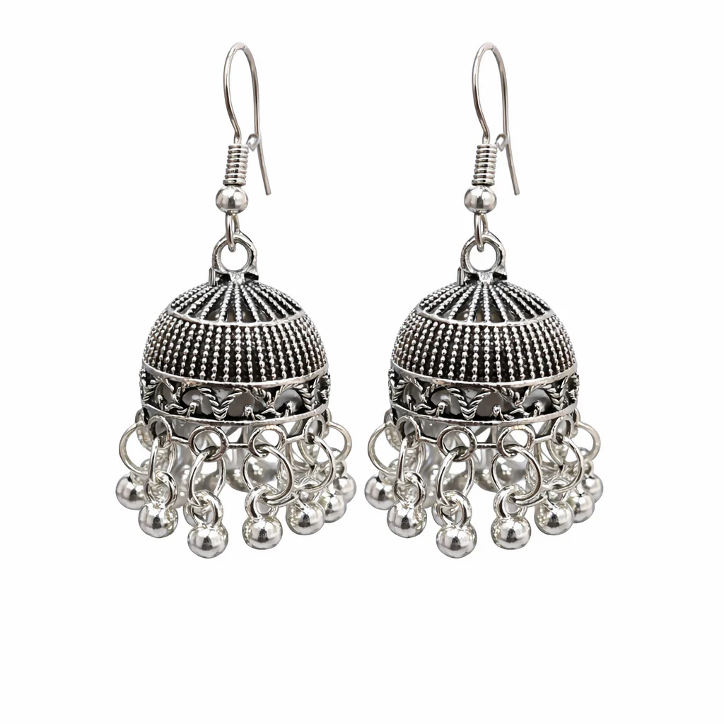 Elegant Silver Hook Jhumka Earrings - Image 3
