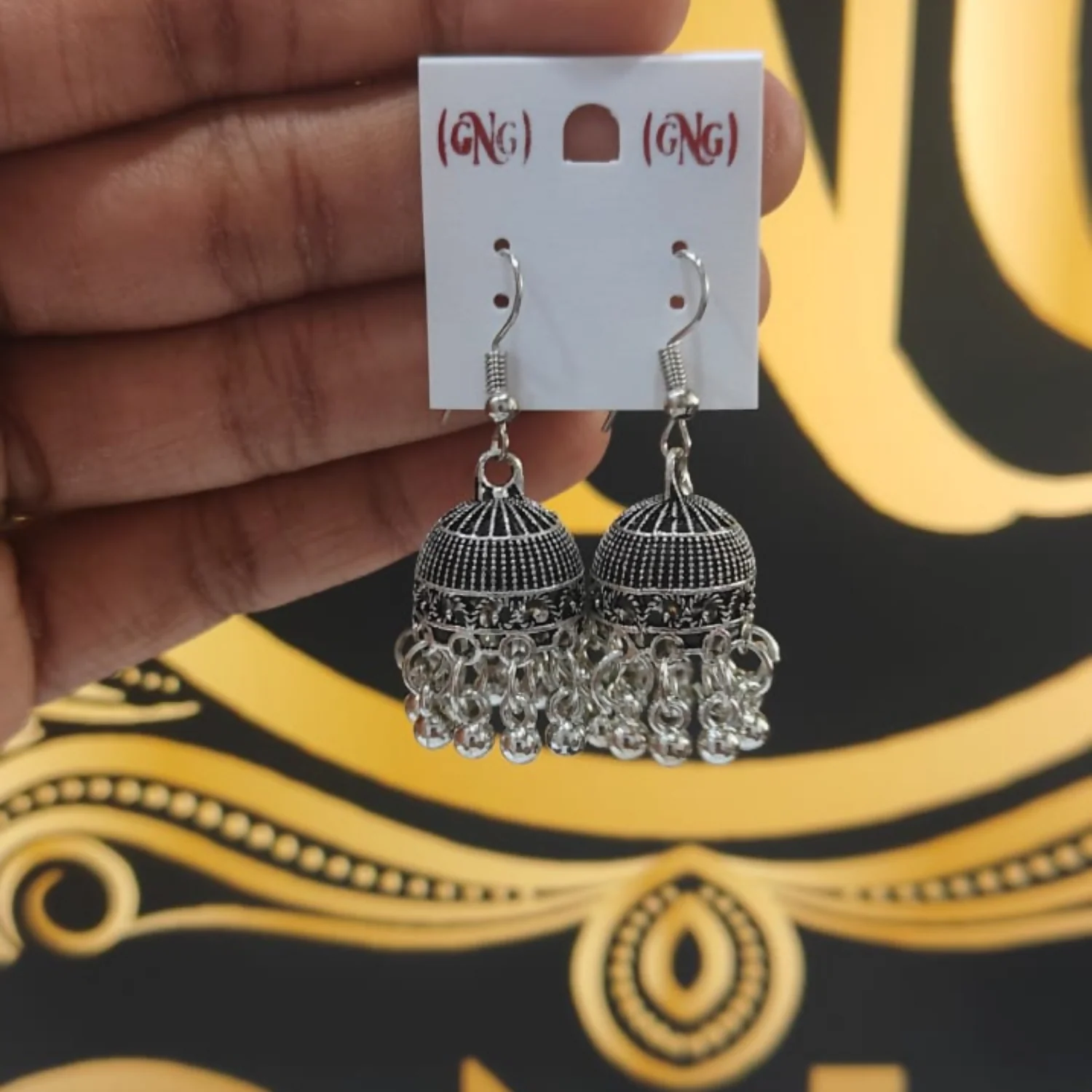 Elegant Silver Hook Jhumka Earrings - Image 4