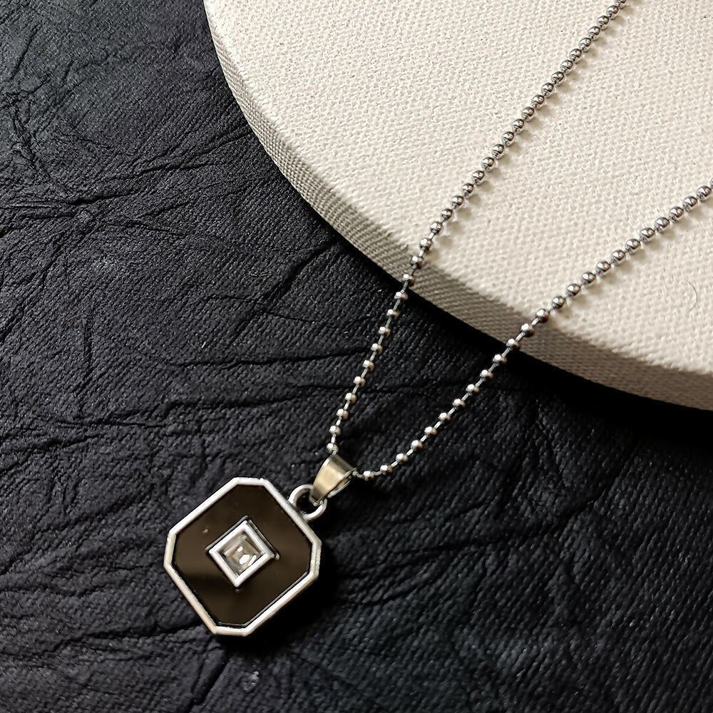 Elegant Silver Plated Black Square Pendant Necklace Stylish Chain Jewelry - Image 2