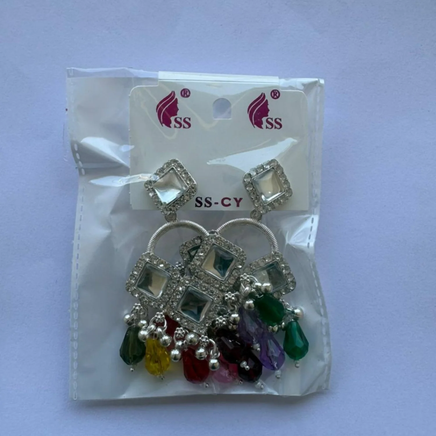 Elegant Silver Plated Chandelier Earrings Featuring Square Crystals and Multi Teardrop Beads - Image 5