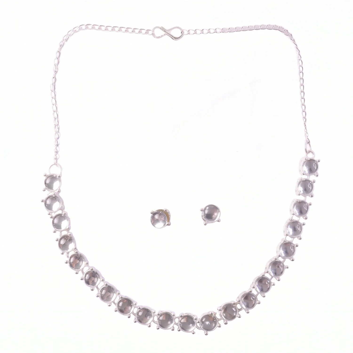 Elegant Silver-Plated Necklace Set with Clear Gemstones and Matching Earrings - Image 6