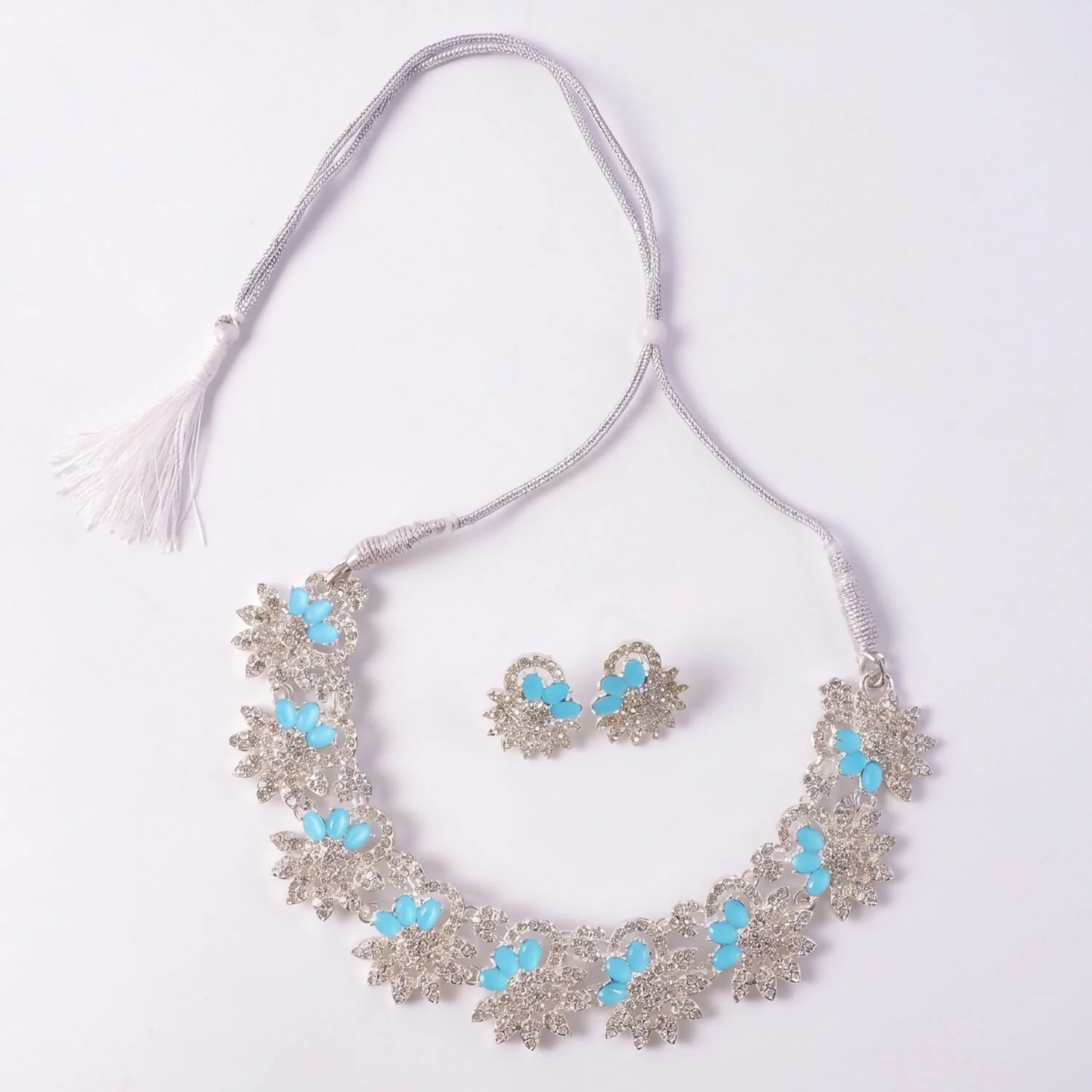 Elegant Silver-Plated Necklace Set with Earrings and Blue Gemstones - Image 6
