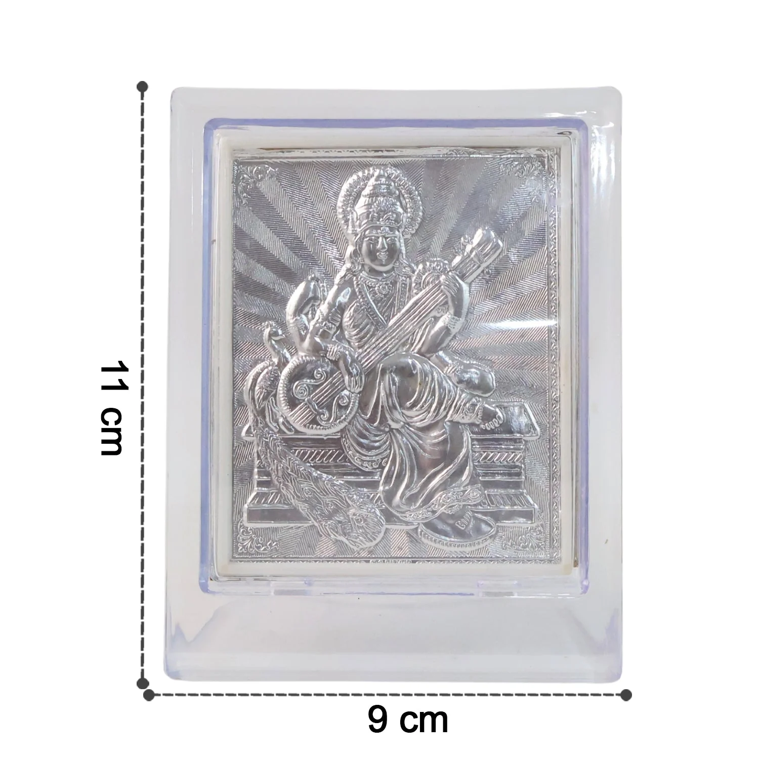 Elegant Silver Saraswati Maa Photo Frame with Stand (1 Pc) - Image 4
