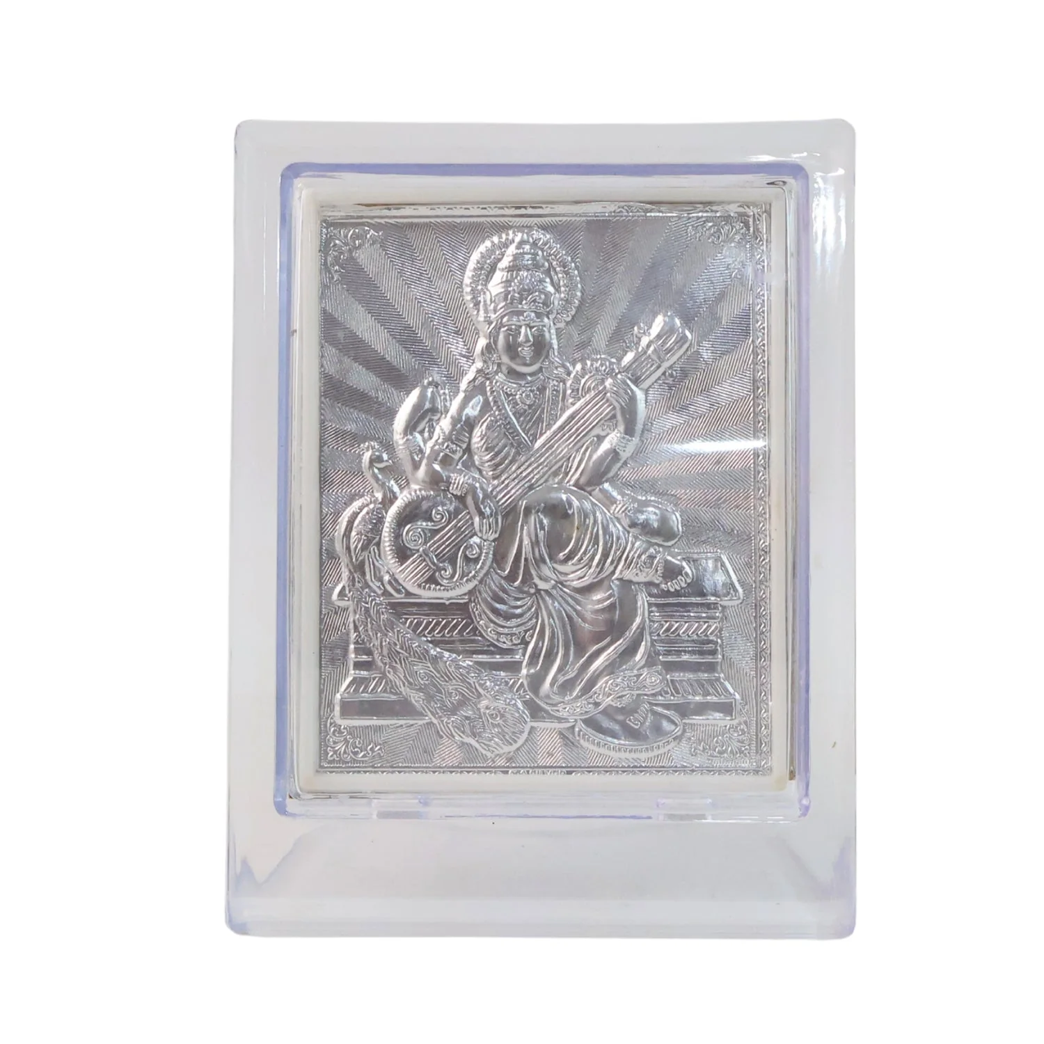 Elegant Silver Saraswati Maa Photo Frame with Stand (1 Pc) - Image 5