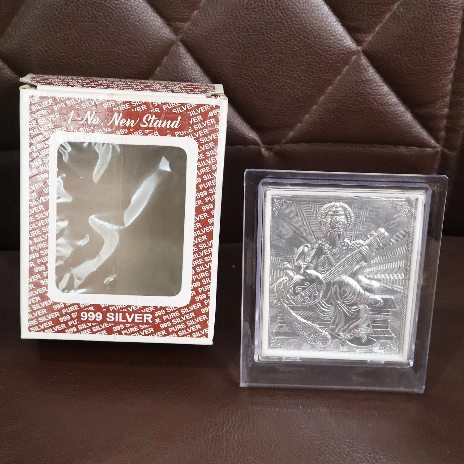 Elegant Silver Saraswati Maa Photo Frame with Stand (1 Pc) - Image 7