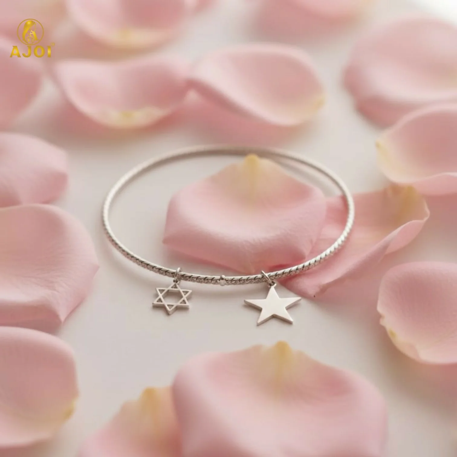 Elegant Silver Star & Hexagon Charm Bracelet - Image 3