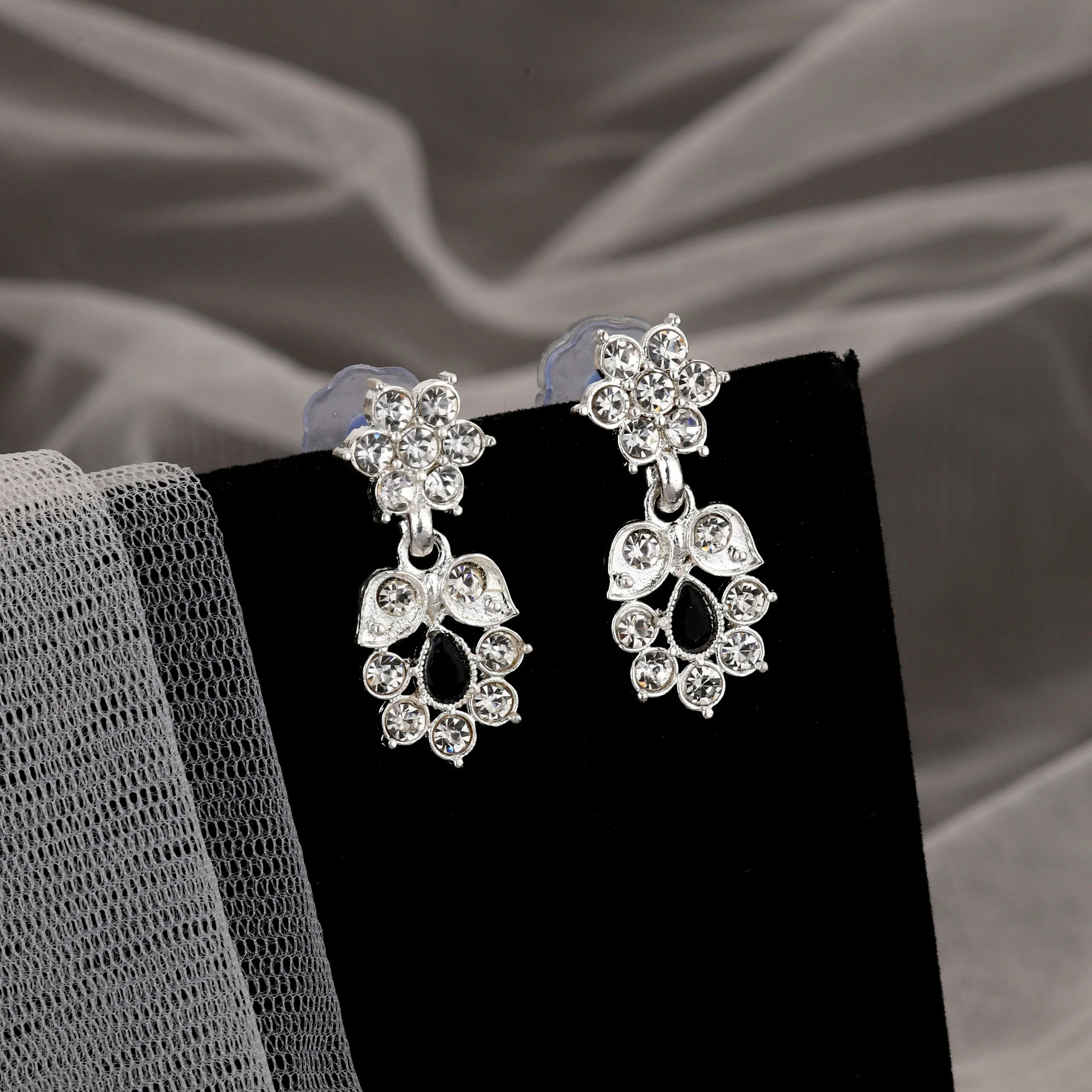 Elegant Silver-Toned American Diamond & Black Stone Set - Image 2