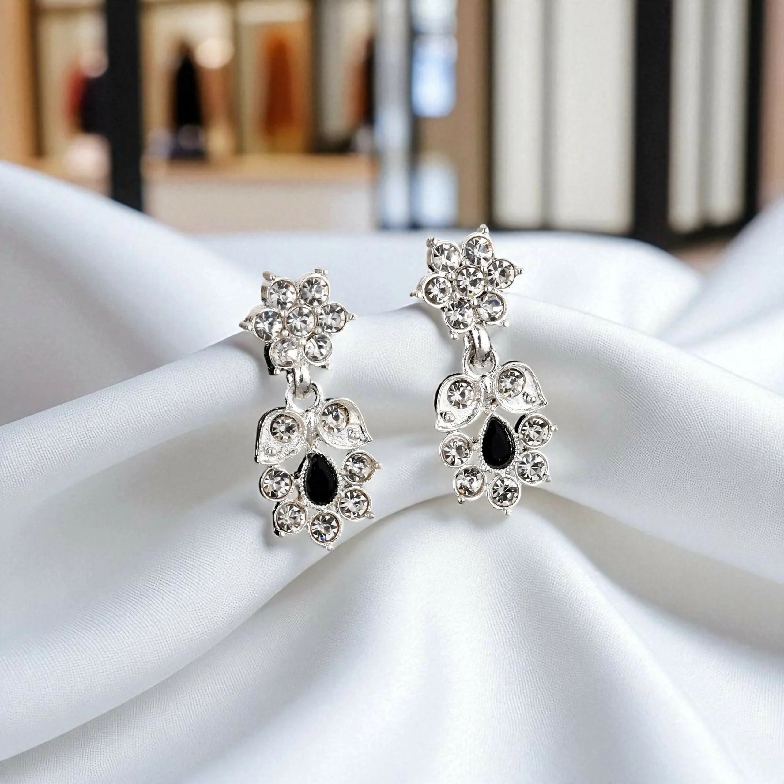 Elegant Silver-Toned American Diamond & Black Stone Set - Image 4