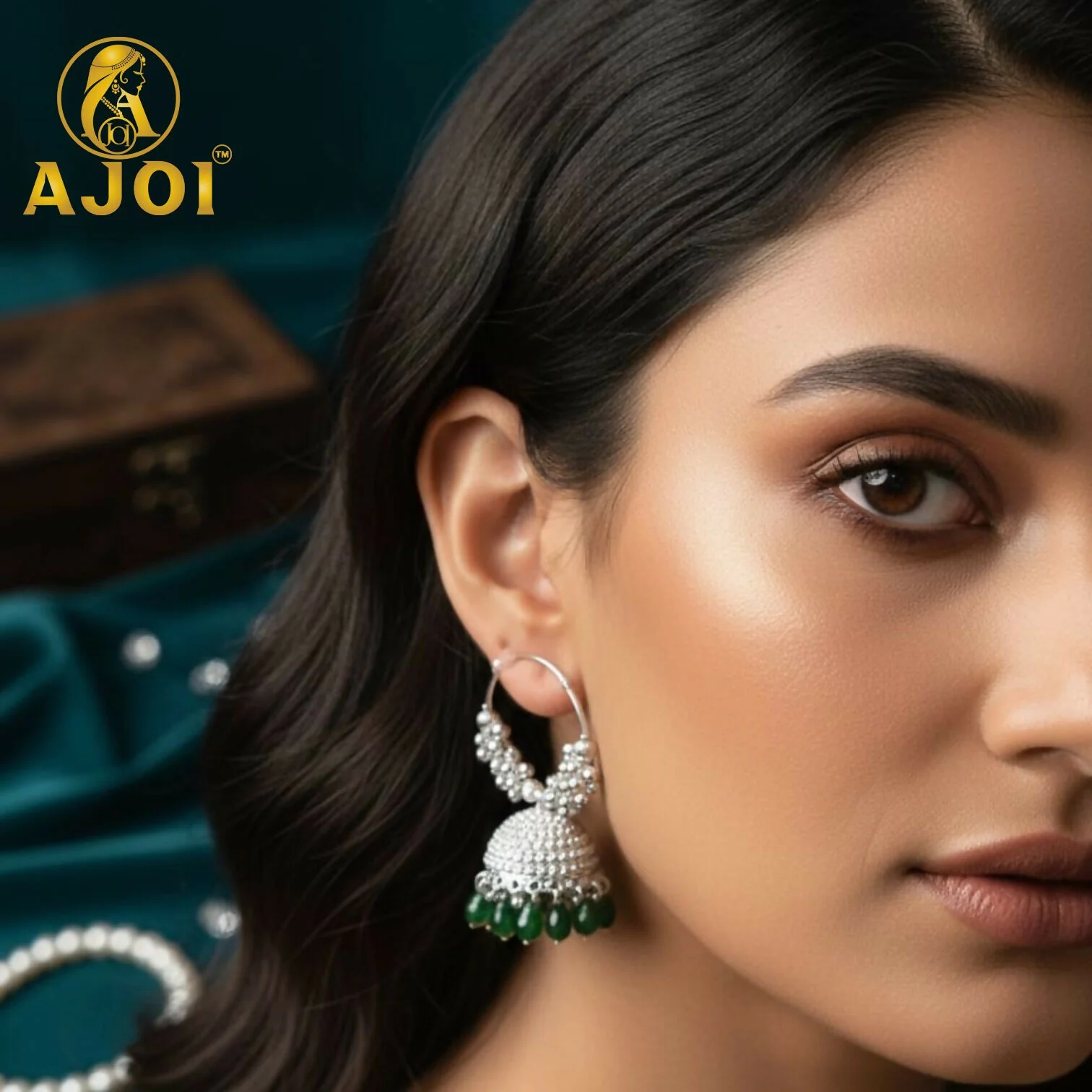 Elegant Silver with Emerald Drops - Image 2