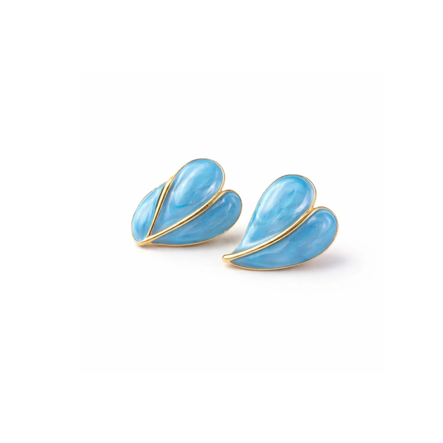 Elegant Sky Blue Glossy Leaf Design Stud Earrings with Gold Finish for Women - Image 4