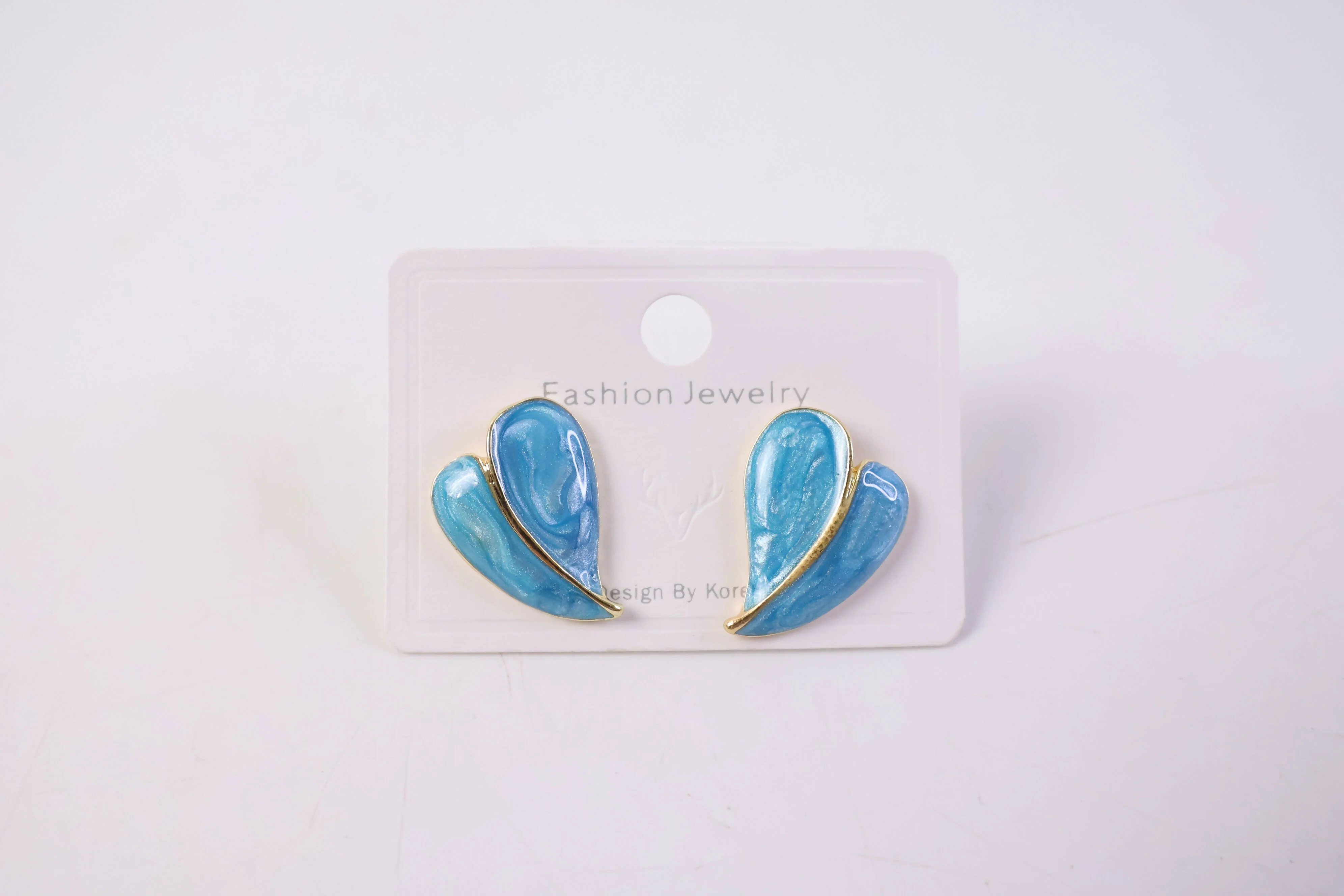 Elegant Sky Blue Glossy Leaf Design Stud Earrings with Gold Finish for Women - Image 5