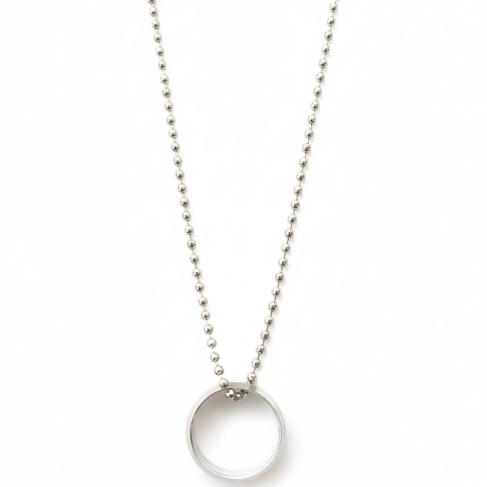 Elegant Small Silver Round Shape Pendant Necklace for Men - Image 3