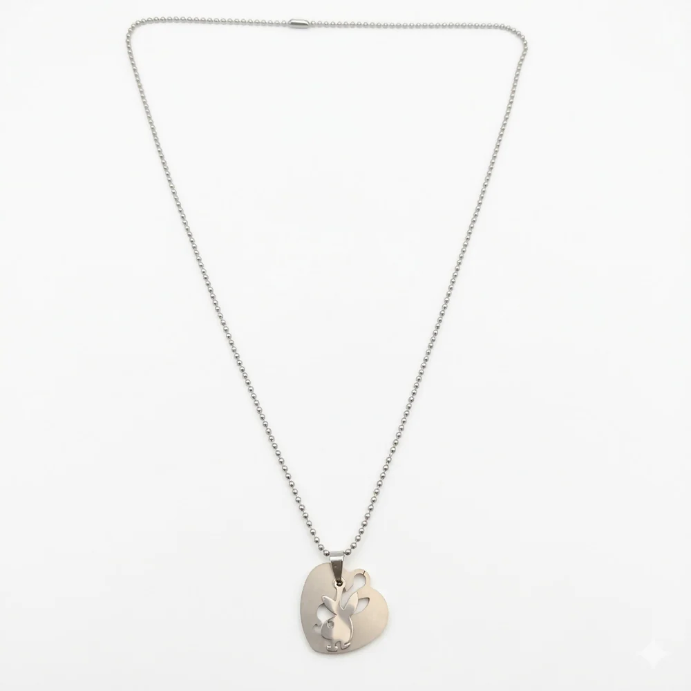 Elegant Stylish Heart Pendant Necklace with Rabbit Cutout Design Chain Jewelry - Image 3