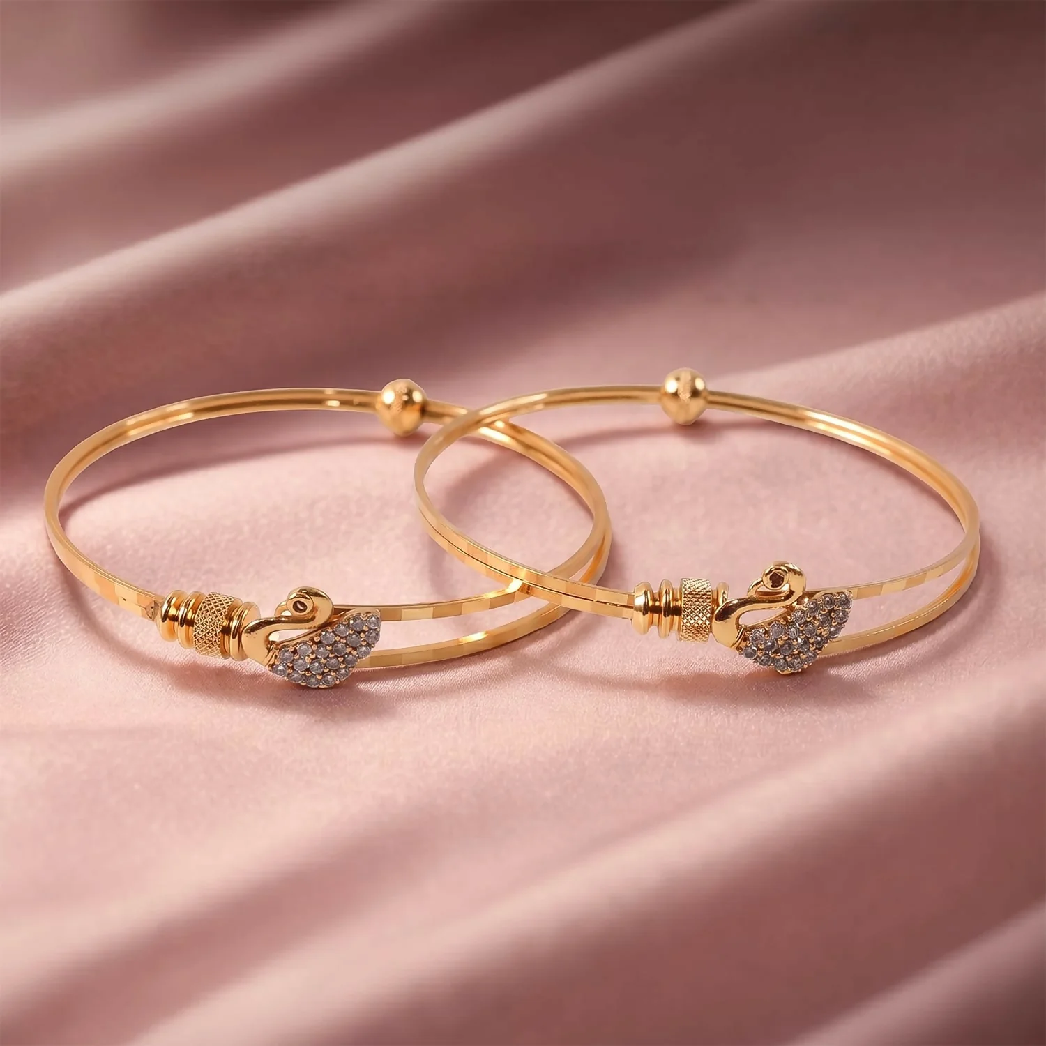 Elegant Swan Crystal Adjustable Gold Finish Bangles for Women - Image 2