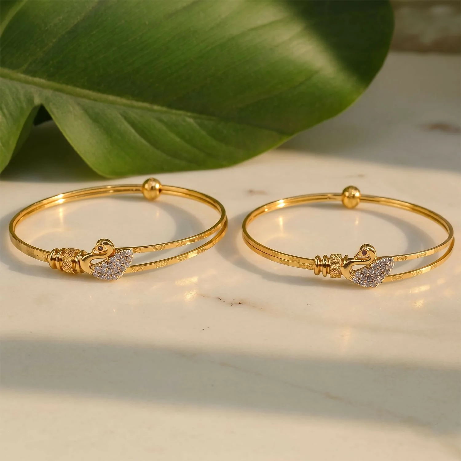 Elegant Swan Crystal Adjustable Gold Finish Bangles for Women - Image 4