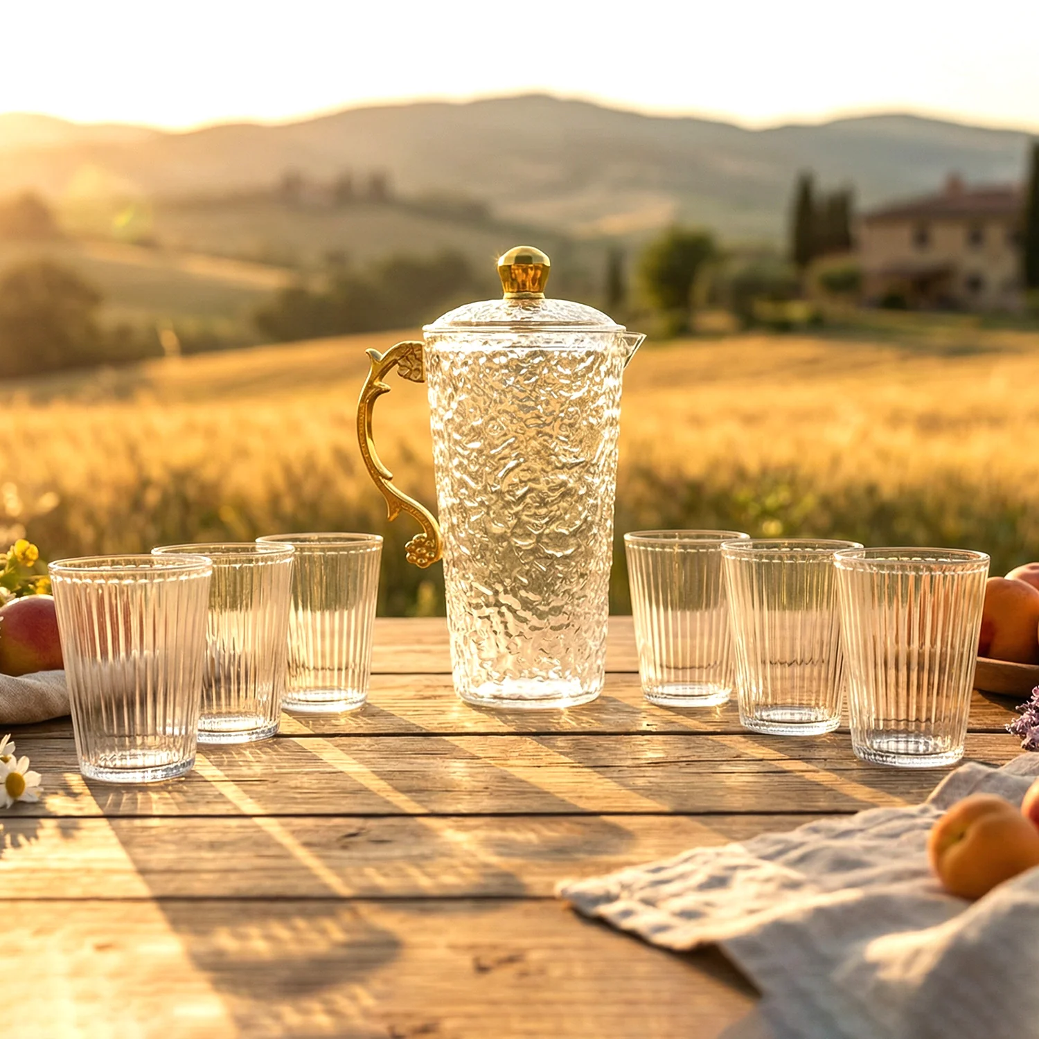 Elegant Textured Glass Water Jug with 6 glasses Set (1 Set) - Image 3