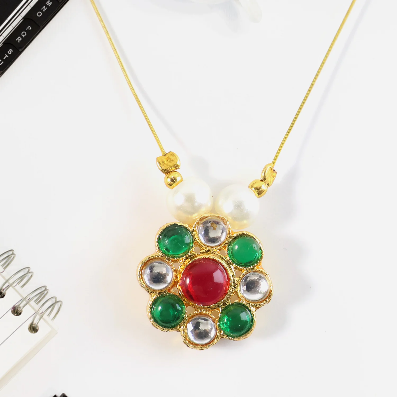 Elegant Traditional Multicolor Stone & Pearl Pendant Chain (1 Pc) - Image 6
