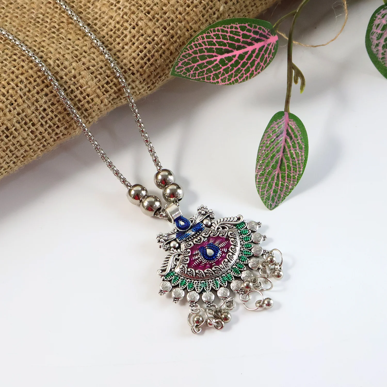 Elegant Traditional Oxidised Temple Motif Long Necklace (1 Pc) - Image 3