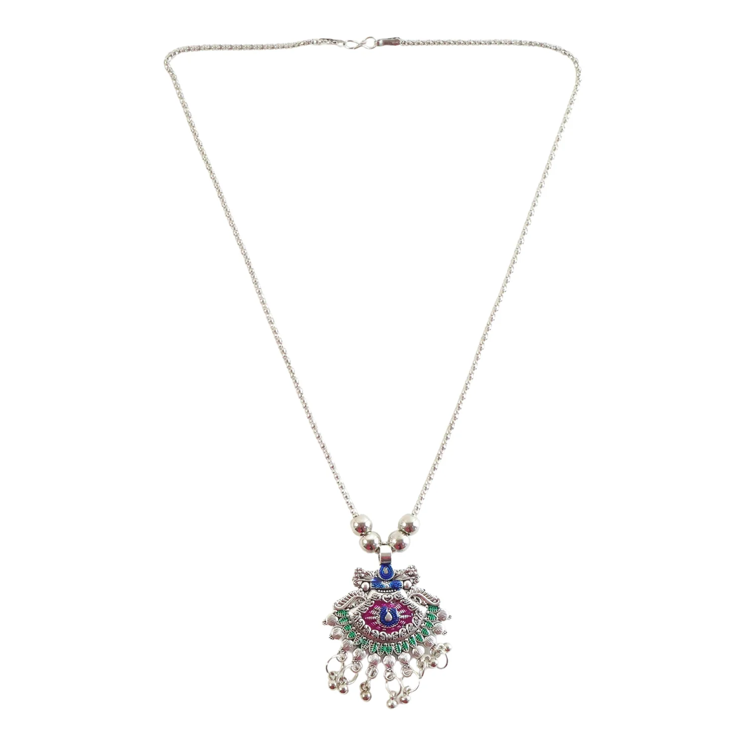 Elegant Traditional Oxidised Temple Motif Long Necklace (1 Pc) - Image 5