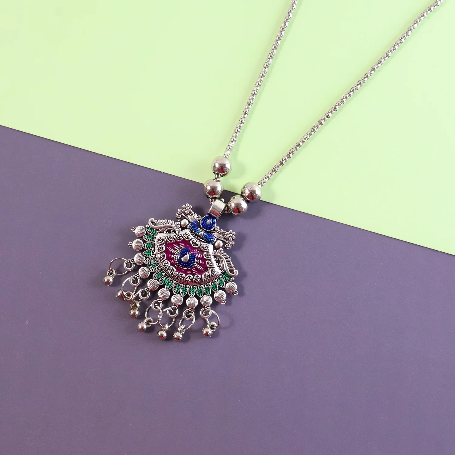 Elegant Traditional Oxidised Temple Motif Long Necklace (1 Pc) - Image 6
